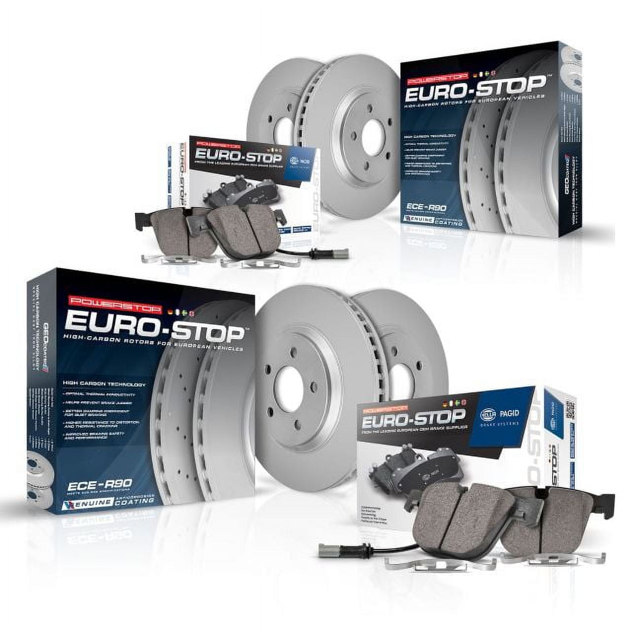 Power Stop Front and Rear Euro-Stop ECE-R90 Certified Brake Pad and Rotor Kit ESK5791
