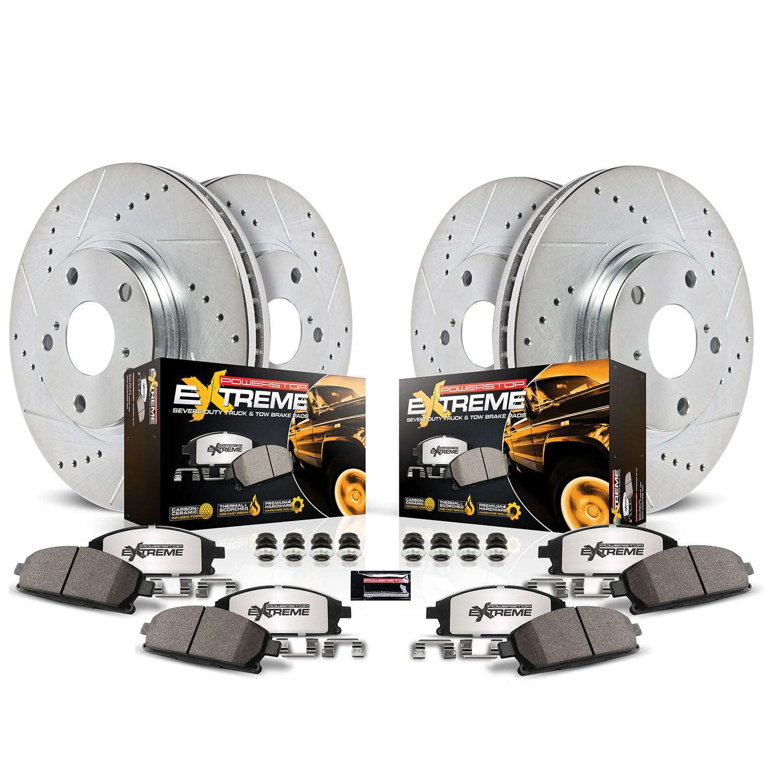 PowerStop Front and Rear Z36 Truck & Tow Carbon-Fiber Ceramic Brake Pad and Drilled and Slotted Rotor Kit Fits: FORD LINCOLN Select Models K8644-36