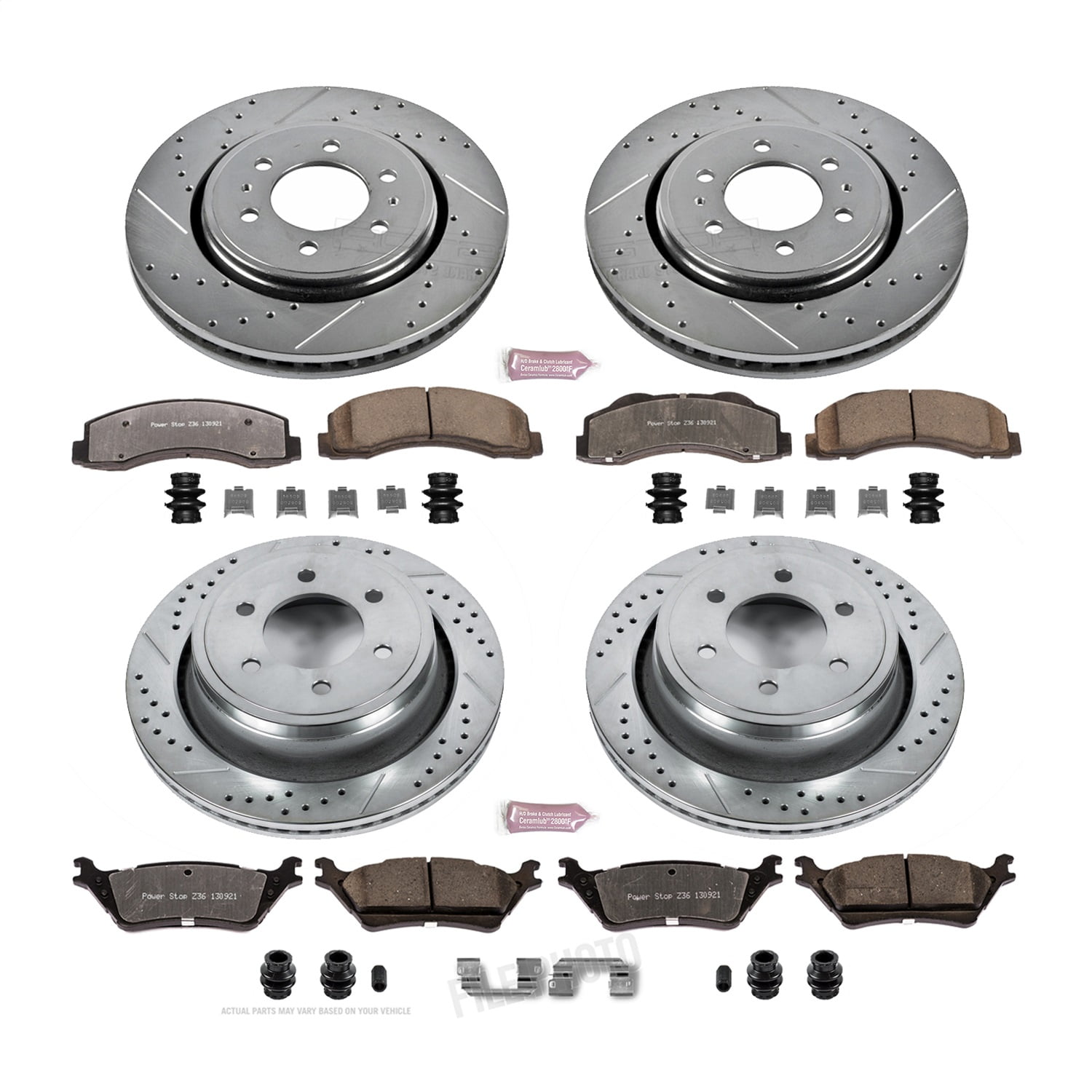 PowerStop Front and Rear Z36 Truck & Tow Carbon-Fiber Ceramic Brake Pad and Drilled and Slotted Rotor Kit Fits: FORD Select Models K6268-36
