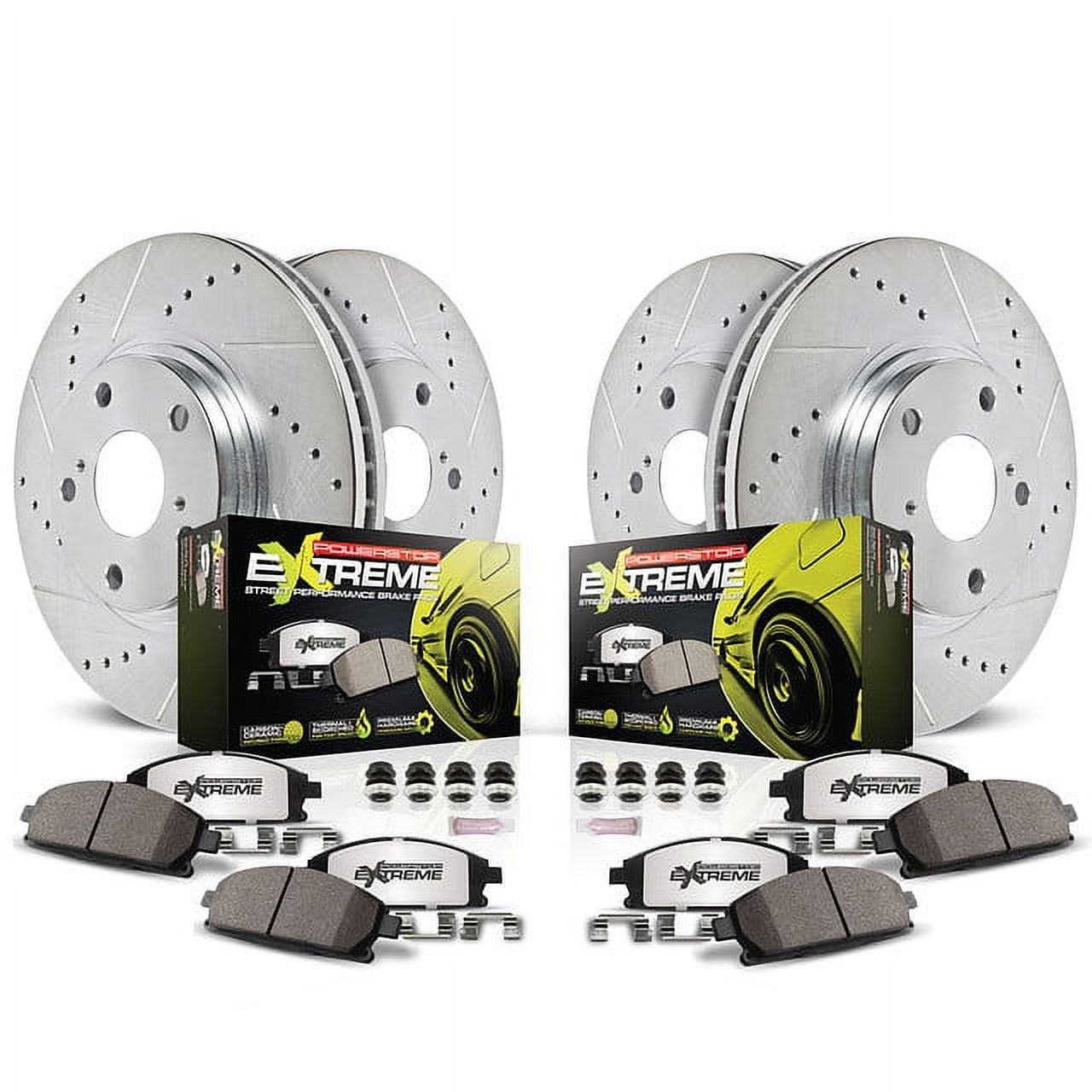PowerStop Front and Rear Z26 Street Warrior Carbon-Fiber Ceramic Brake Pad and Drilled and Slotted Rotor Kit Fits: CHRYSLER DODGE Select Models K2853-26