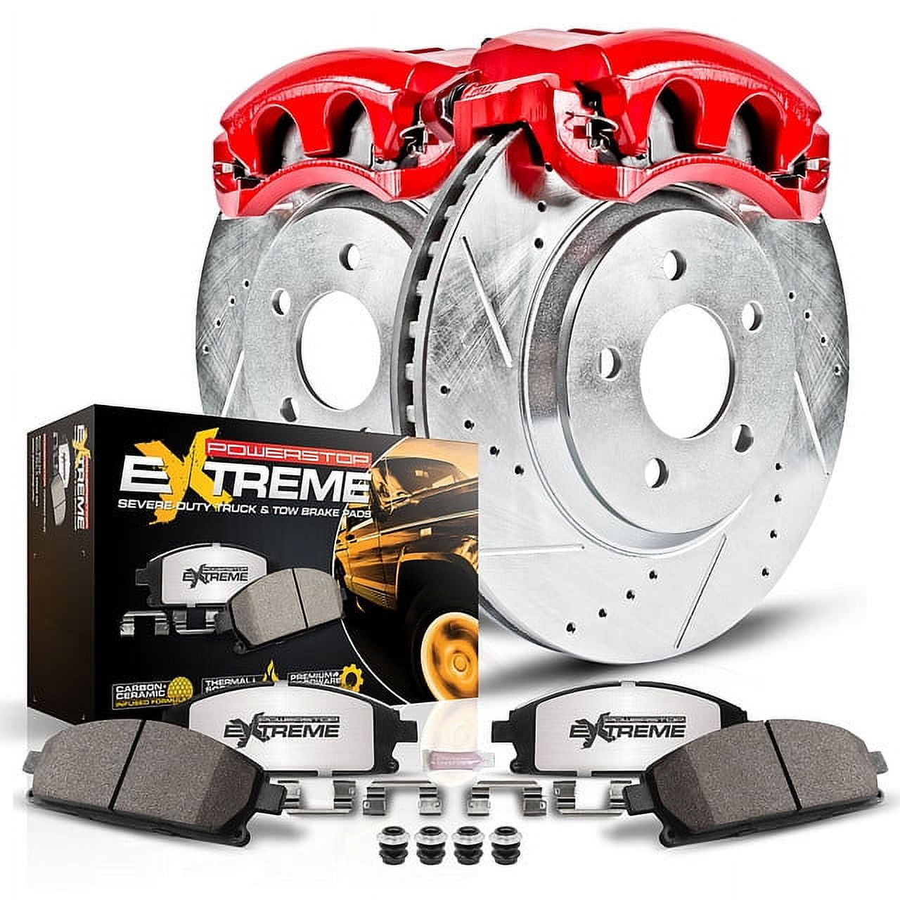 PowerStop Rear Z36 Truck & Tow Brake Pad and Rotor Kit with Red Powder Coated Calipers Fits: CHEVROLET GMC Select Models KC2018-36