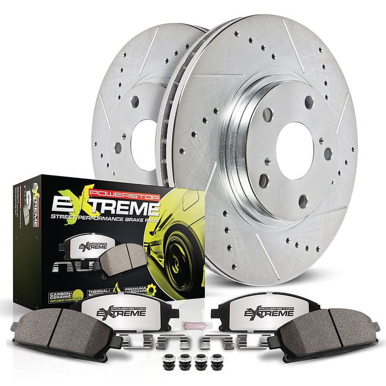 PowerStop Rear Z26 Street Warrior Carbon-Fiber Ceramic Brake Pad and Drilled and Slotted Rotor Kit Fits: BMW Select Models K6037-26