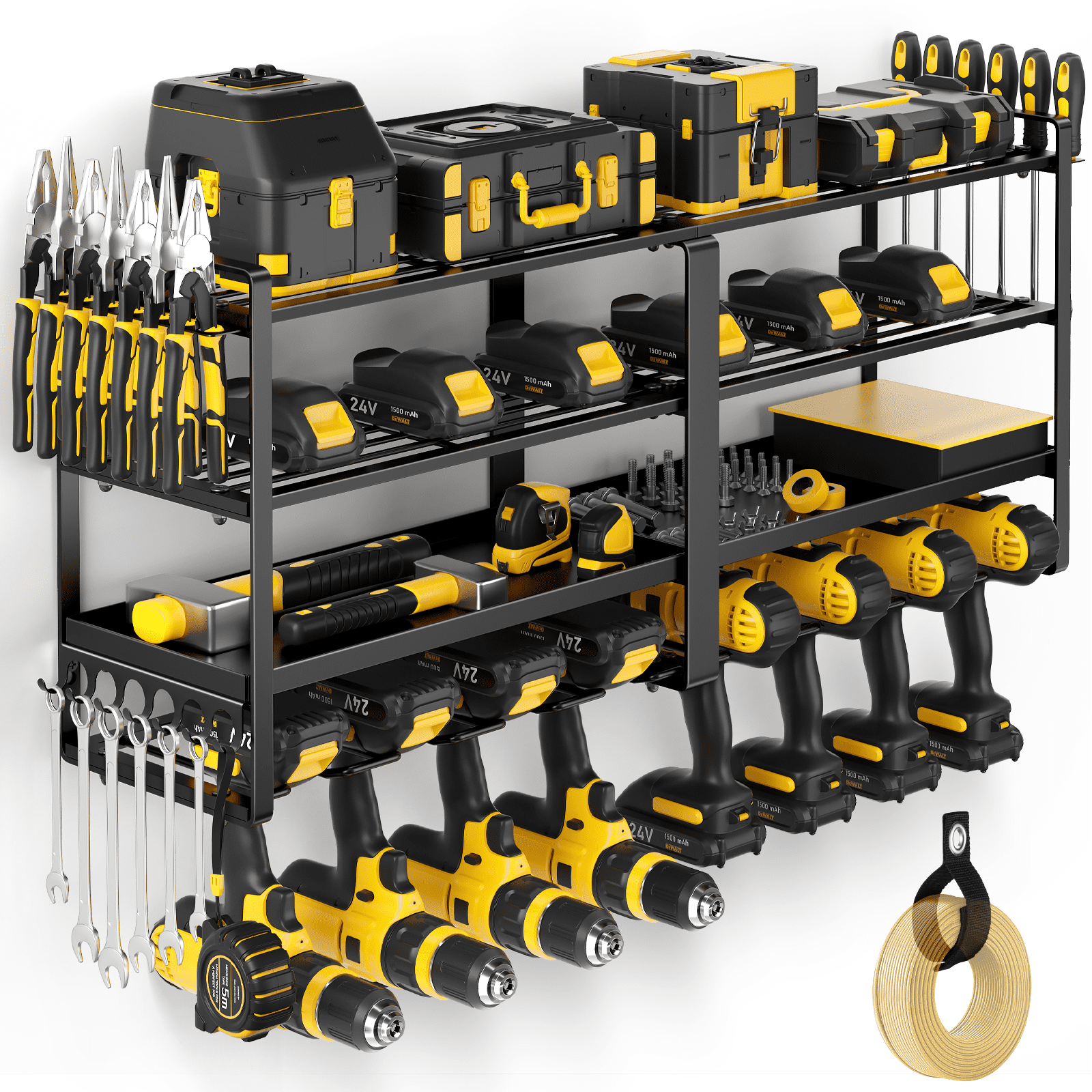 Power Tool Organizer Wall Mount, Heavy Duty Drill Holder, Garage Tool Organizer and Storage, Suitable Tool Rack for Tool Room, Workshop, Garage, Utility Storage Rack for Cordless Drill (4 Tier)