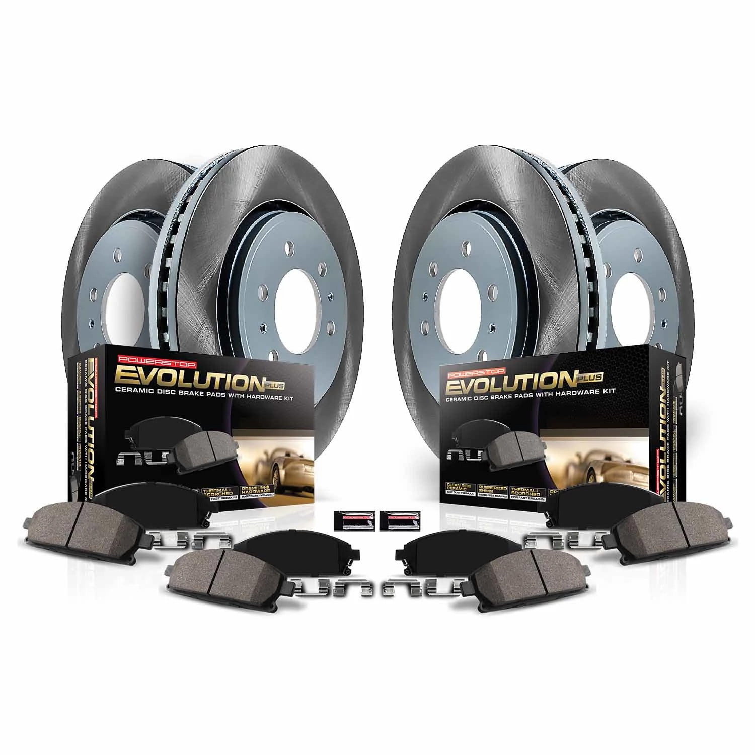 PowerStop Front and Rear Semi-Coated Rotor and Low-Dust Ceramic Brake Pad Kit SC2091