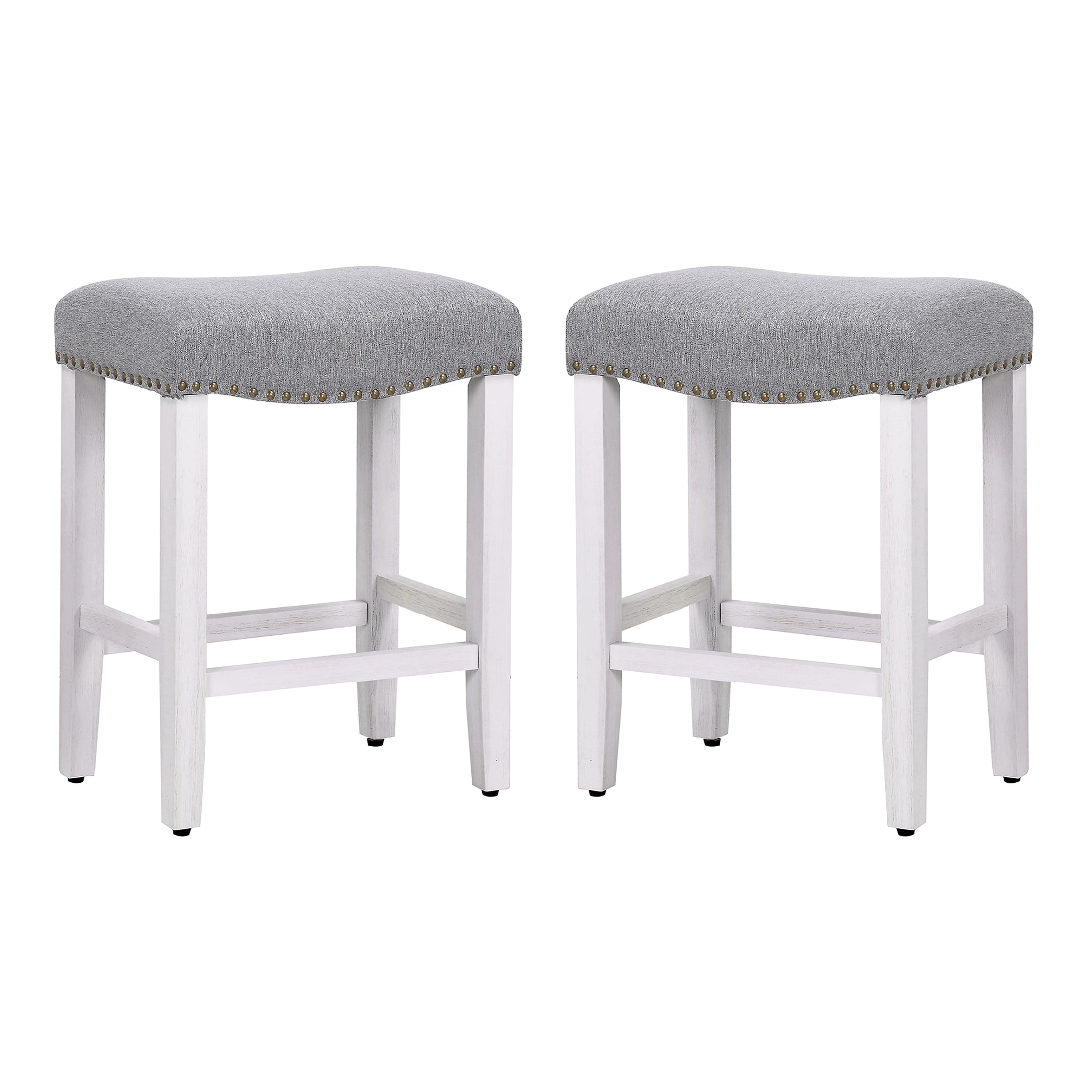 Polytrends Jameson Upholstered Polyester Antique White 24 Inch Counter Stool (Set Of 2) Antique White/Gray Metal Foam Upholstered Polyester Cabin &