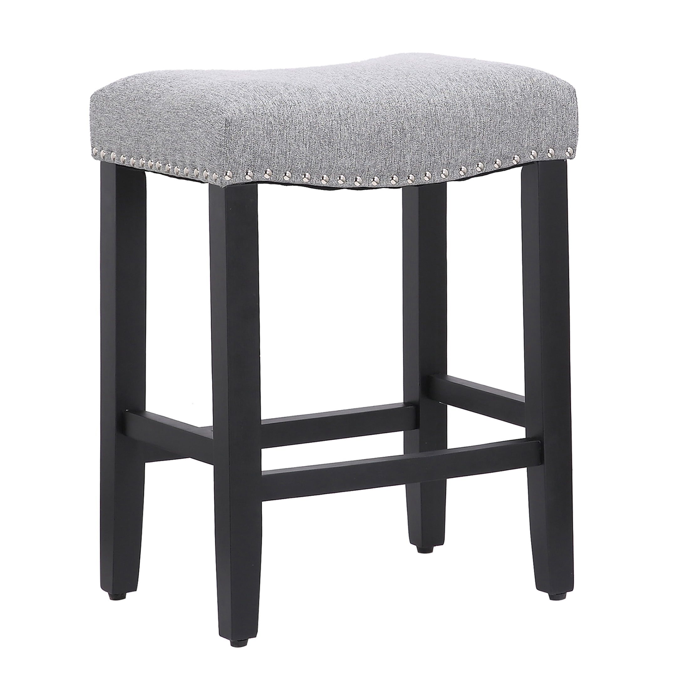 Polytrends Jameson Upholstered Polyester Black 24 Inch Counter Stool Black/Gray Wood Polyester Footrest Polyester Farmhouse