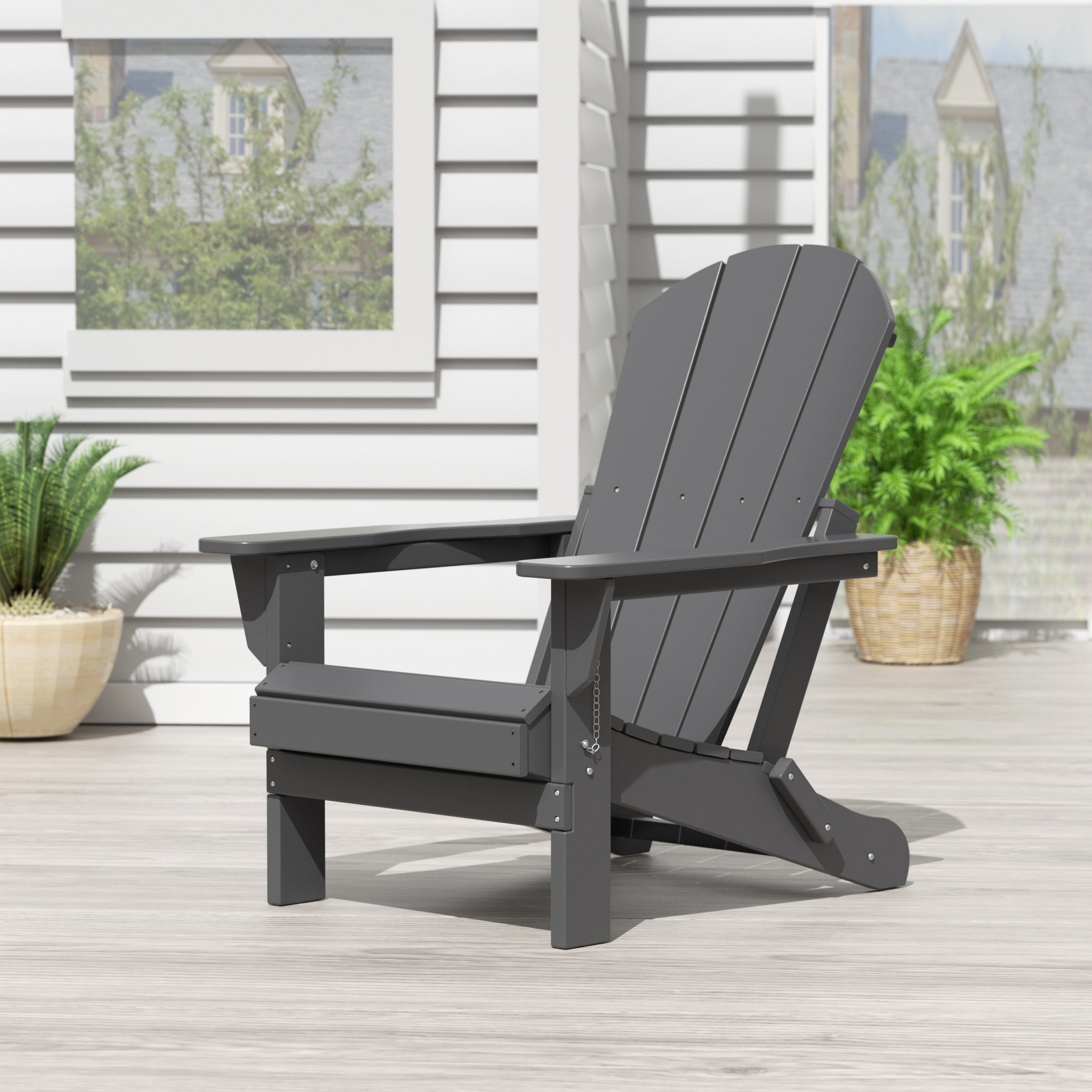 Polytrends Laguna Weather Resistant Outdoor Patio Folding Adirondack Chair Gray Poly Synthetic Fiber, Plastic