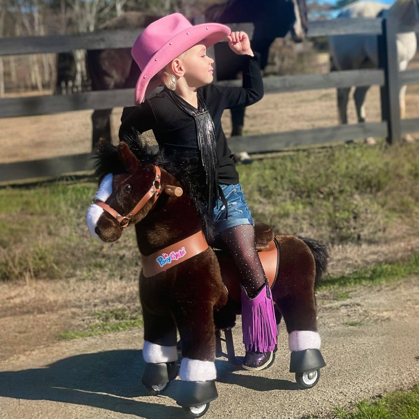 PonyCycle Ride on Horse Toy Kids Ride on Toys Horse with Wheels for Kids Age 3-4 Chocolate Brown U321