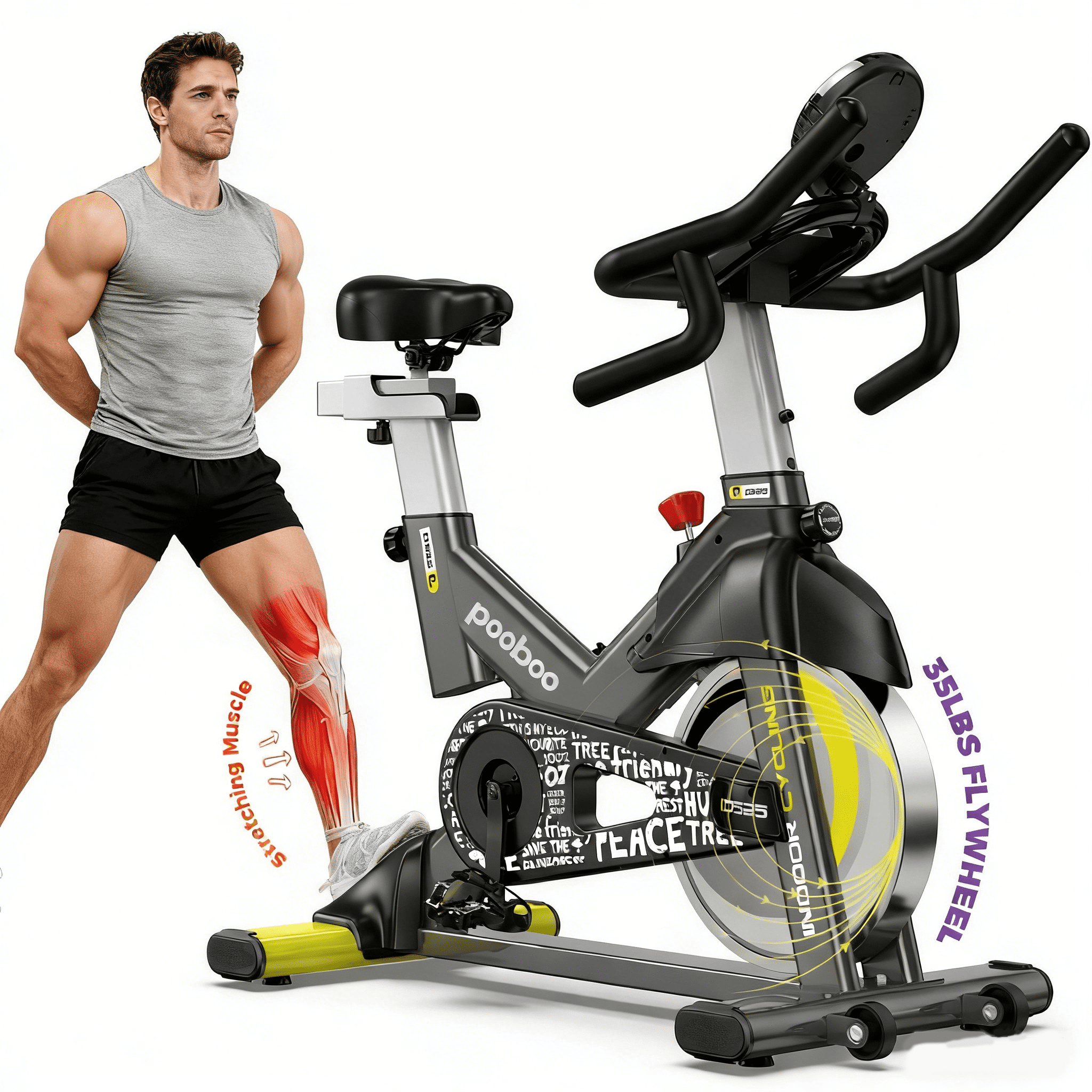 Pooboo Cycling Bike Professional Exercise Bike Stationary Cycle Machine for Home Cardio Workout 350lb Flywheel 35lbs