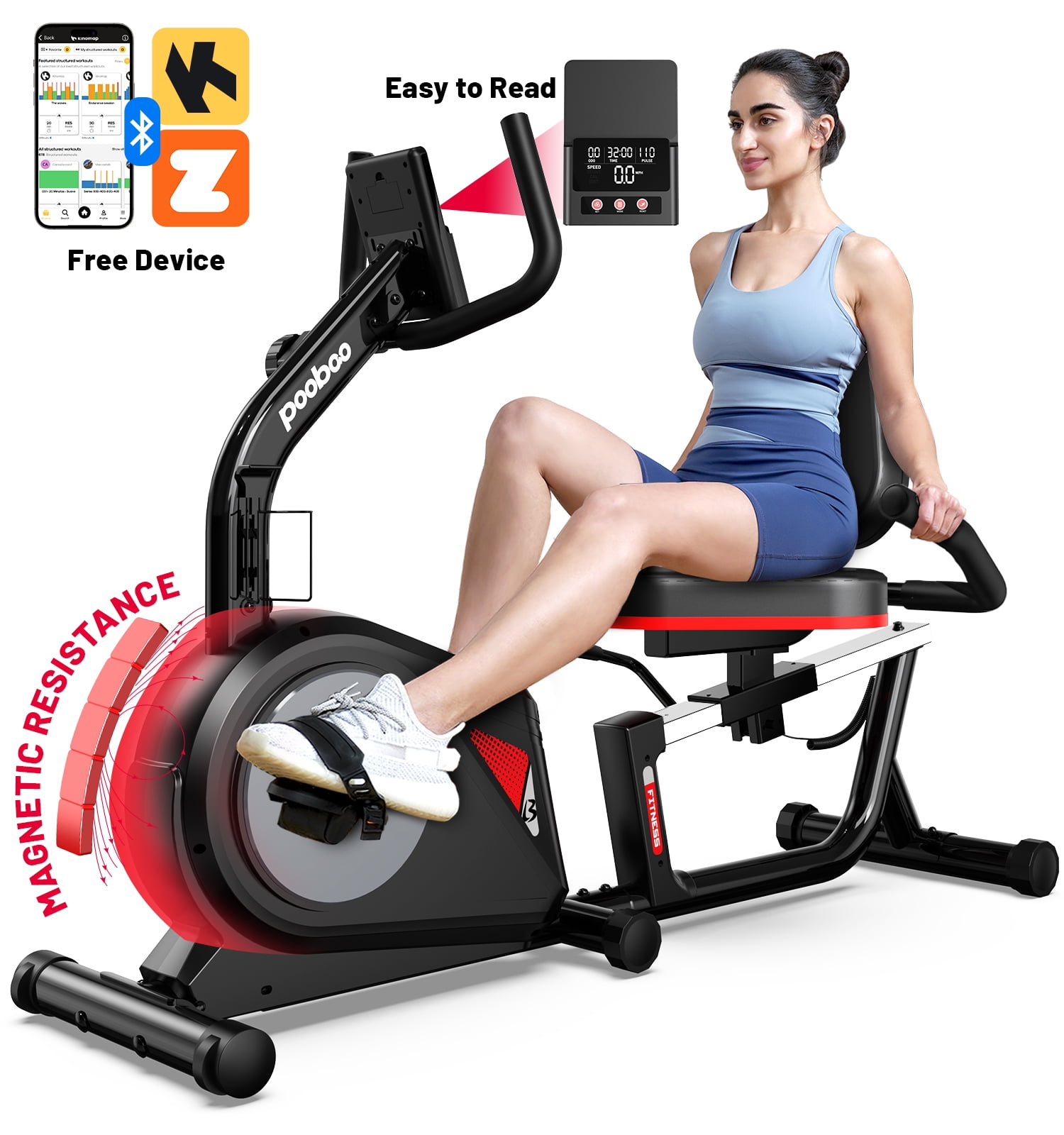 LNOW Recumbent Exercise Bike Stationary Belt Drive Indoor Cycling Bikes for Home Cardio Workout Training