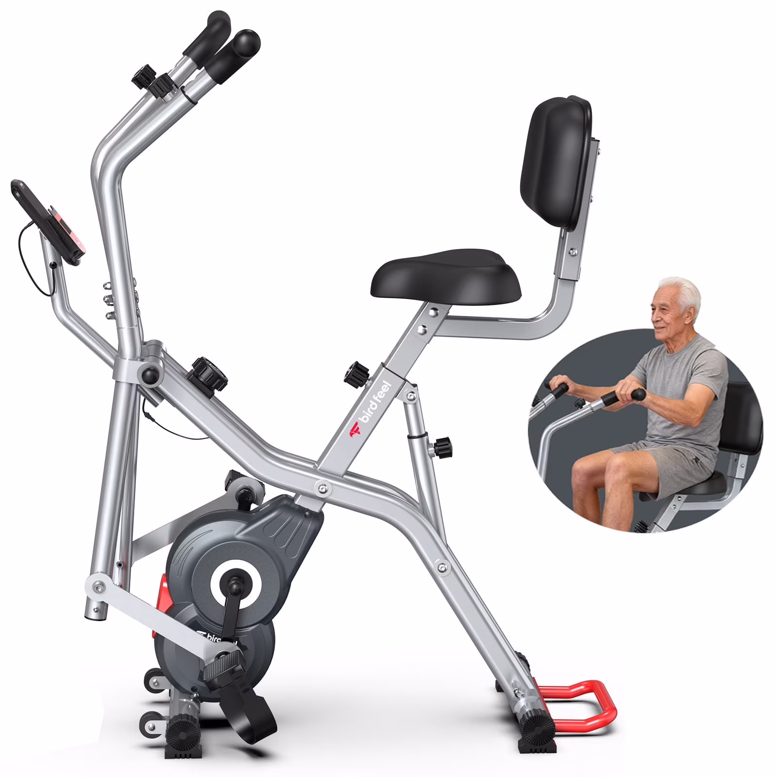 LNOW Elliptical Exercise Machine Foldable Exercise Bike with Arm Exerciser Indoor Cycling Bike Magnetic Stationary Bike 300lbs