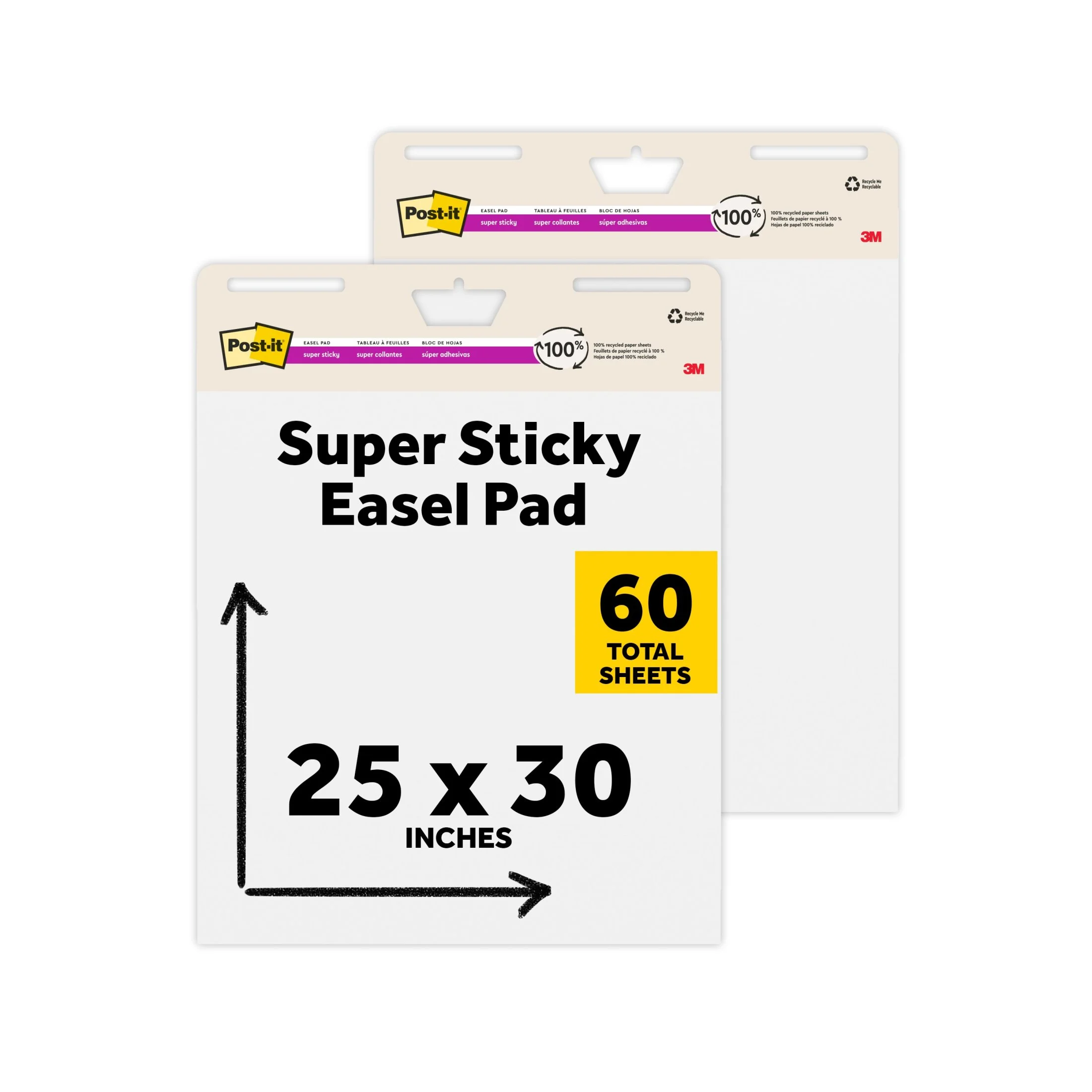 Post-it Self-Stick Easel Pads, White, 25 in. x 30 in., 2 Pads
