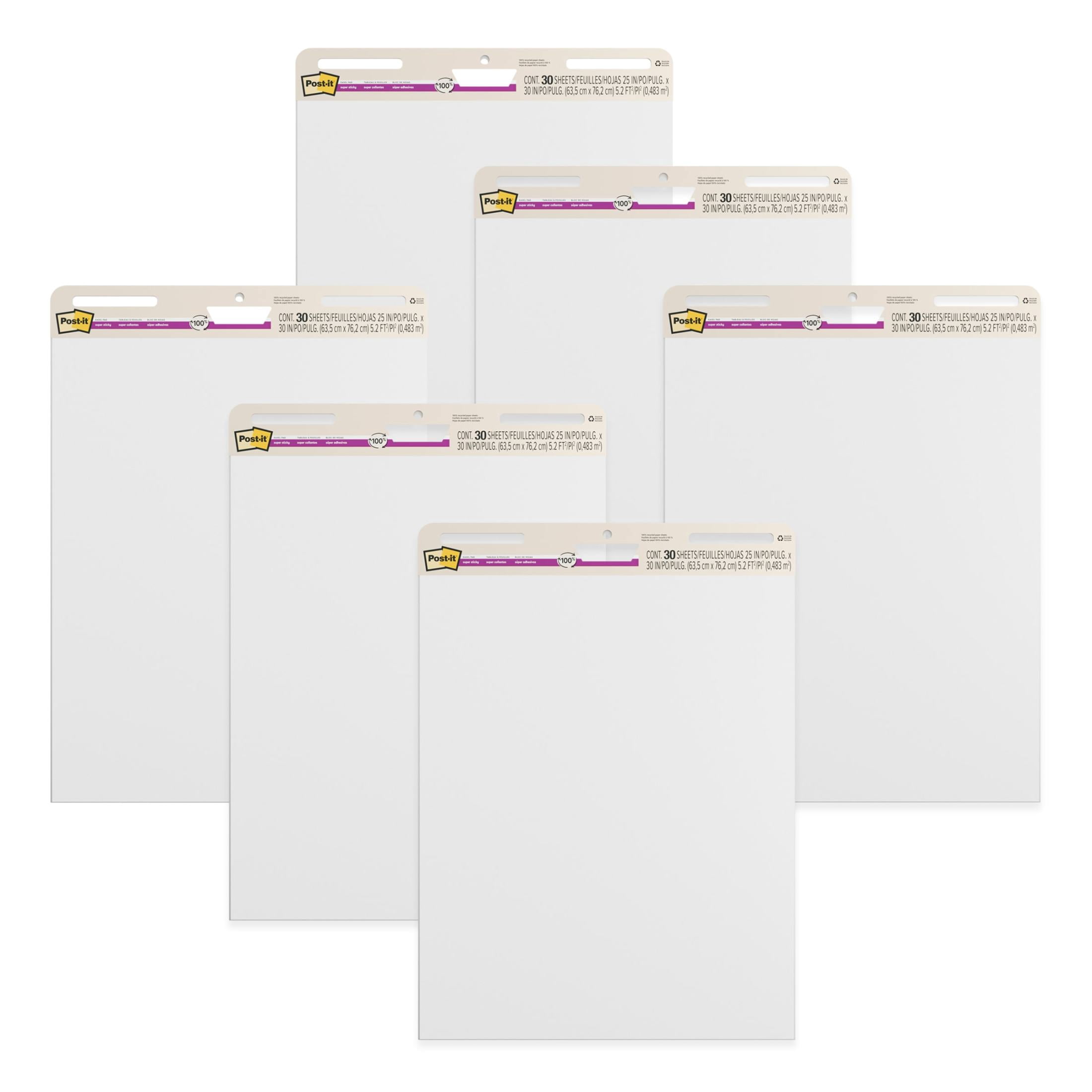 Post-it Super Sticky Easel Pad, White Recycled, 25 in. x 30 in., 6 Pads