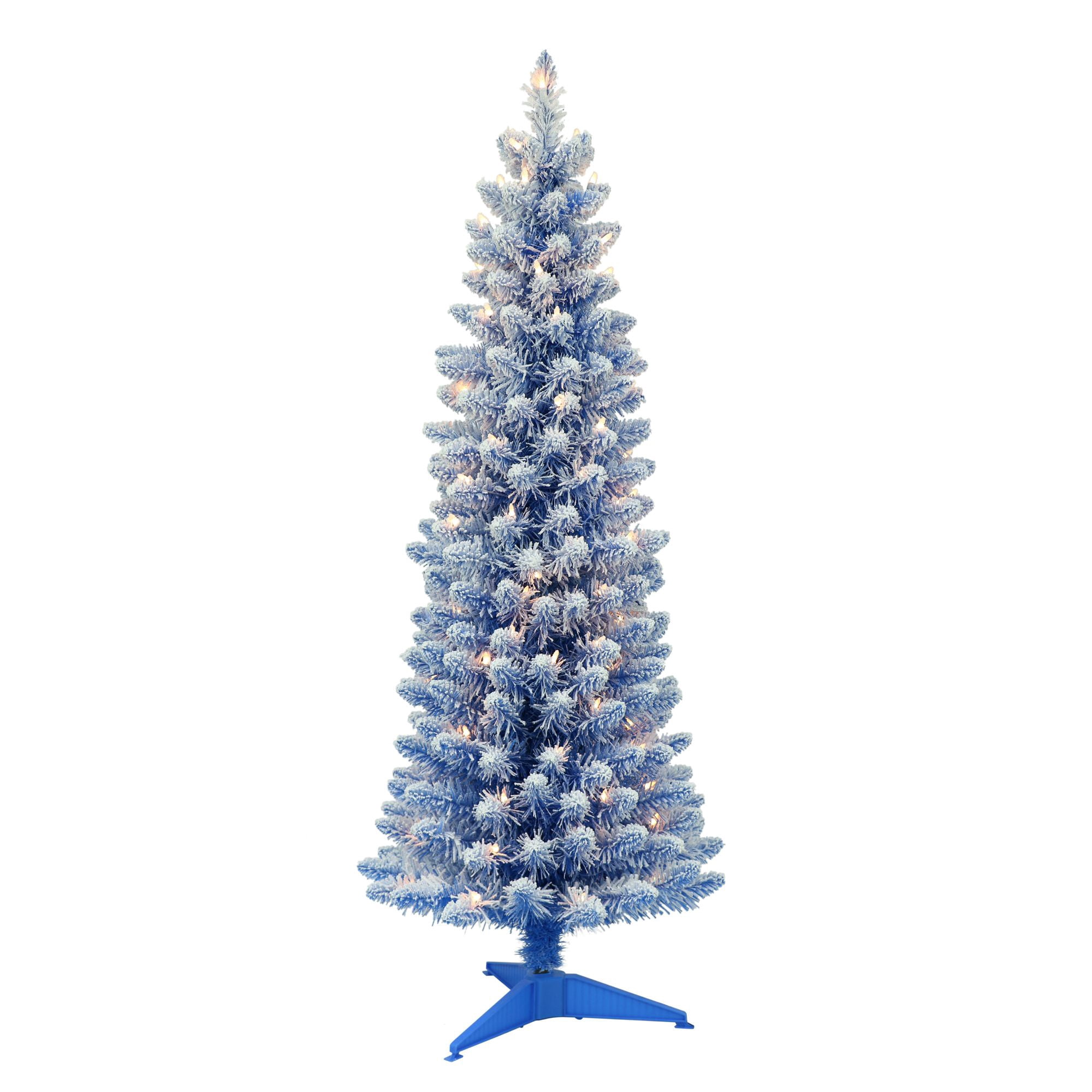 CC Christmas Decor Pre-lit Pencil Flocked Blue Artificial Christmas Tree - 4.5’ - Clear Lights