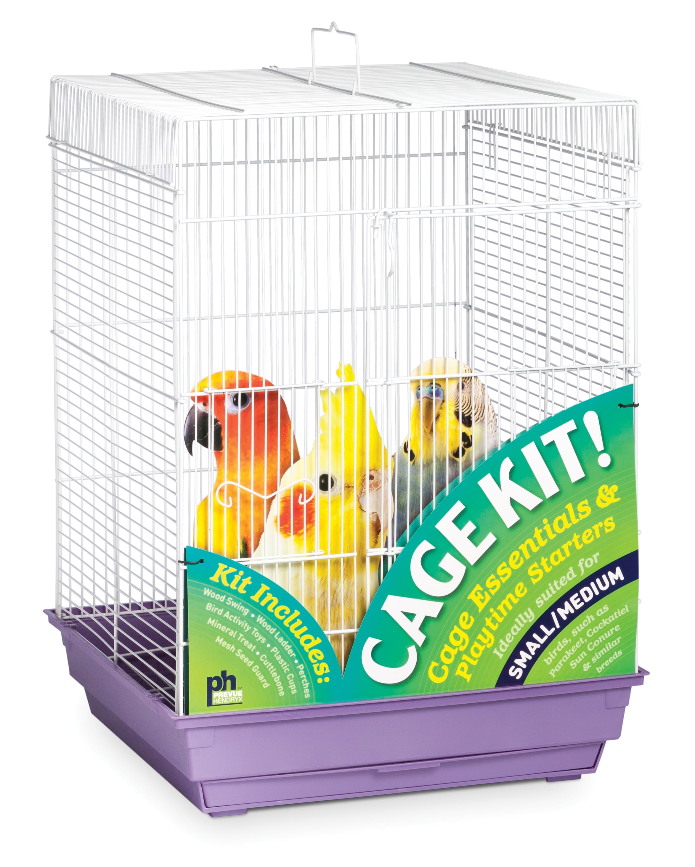 Prevue Pet Products Square Roof White & Purple Bird Cage Starter Kit 91210