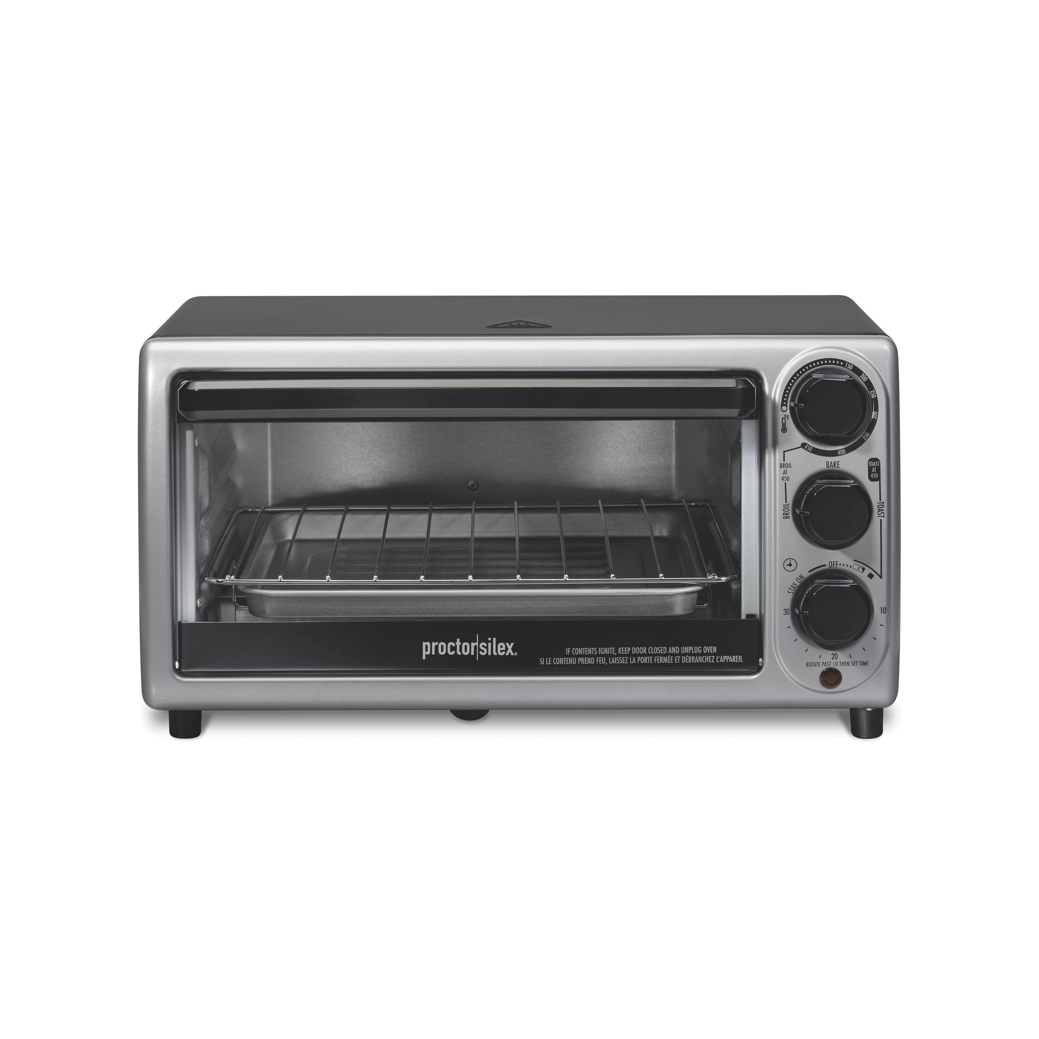 Proctor Silex Modern Toaster Oven, 1100 Watts, Black with Silver Accents, 31122