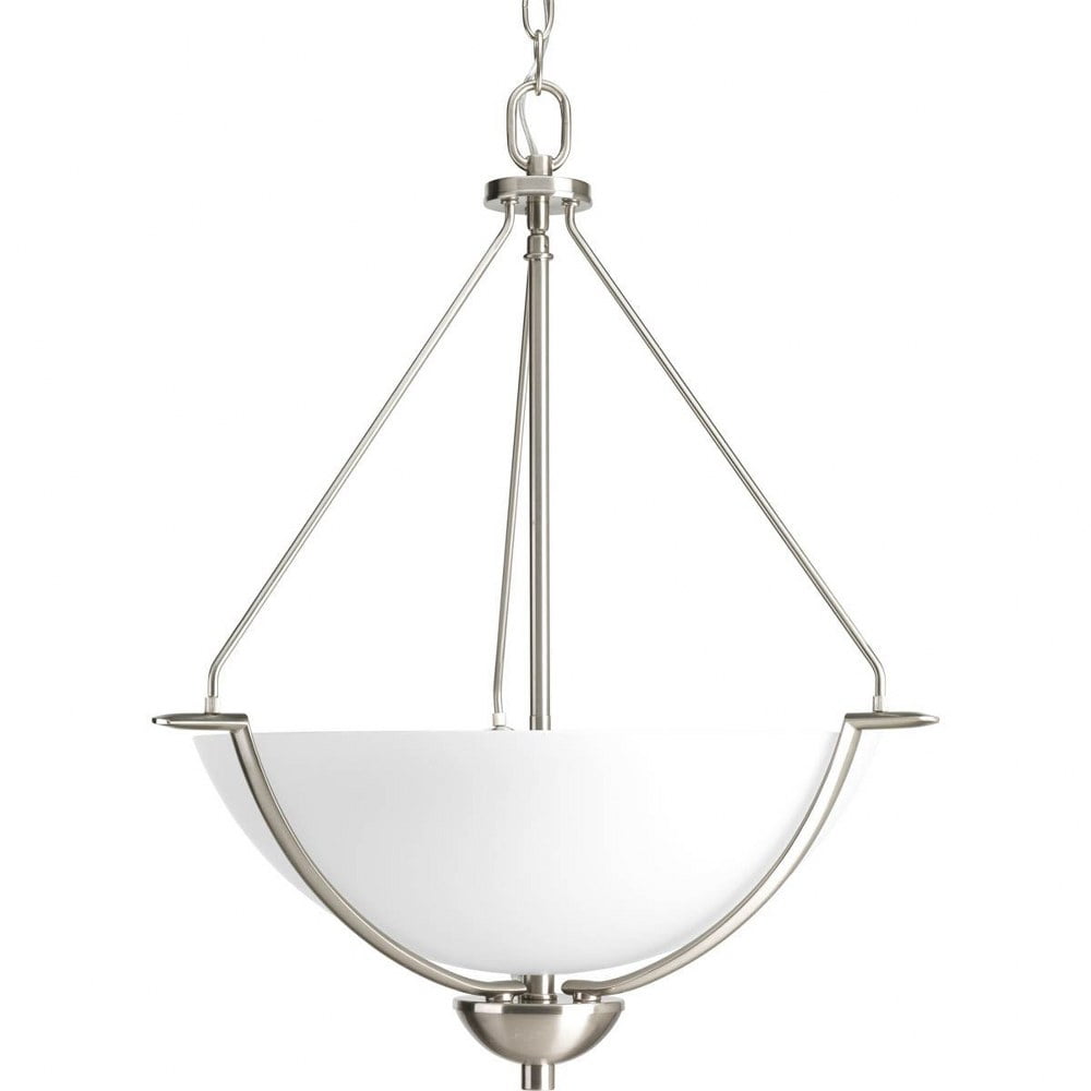 Progress Lighting Bravo 3-Light Inverted Pendant, Brushed Nickel, Fluted Glass Shade