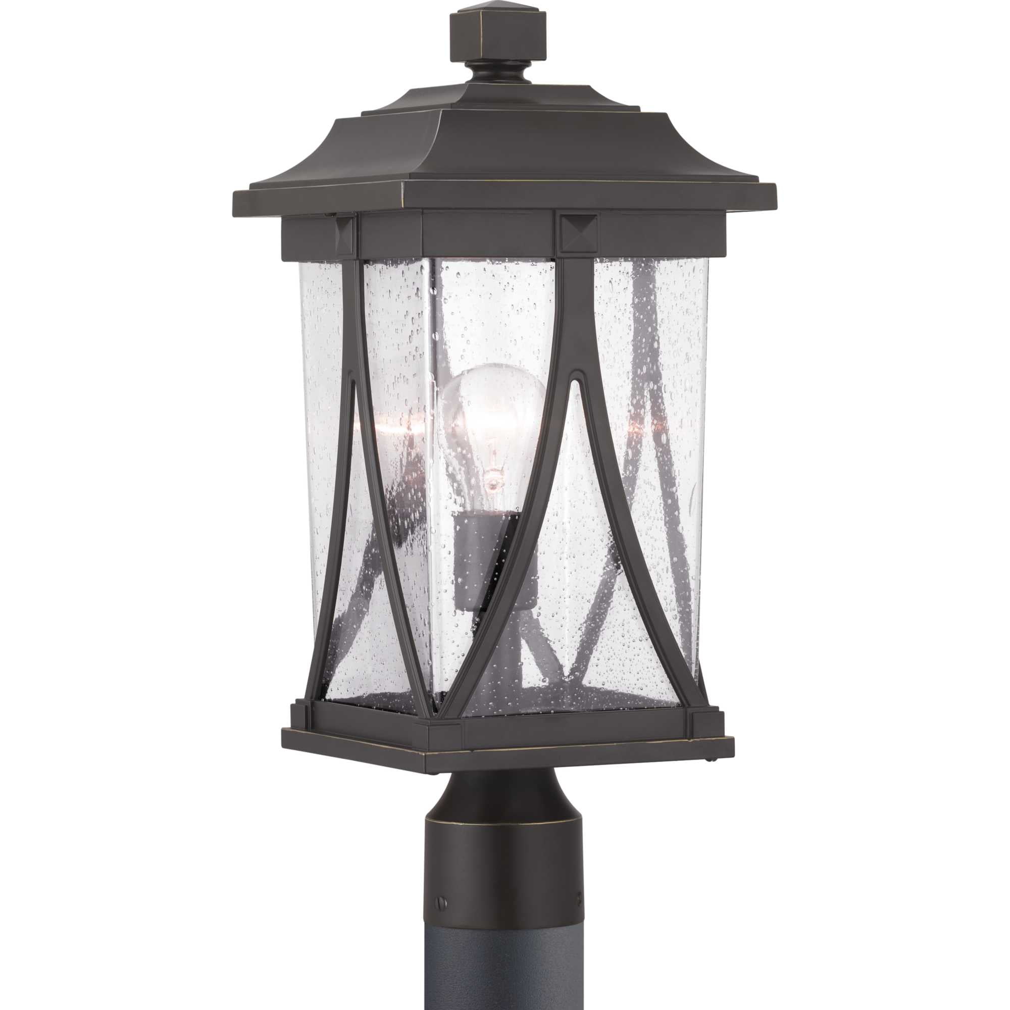 Progress Lighting, Abbott Collection, 1-Light Outdoor Post Lantern, Antique Bronze, Seeded Glass Shade