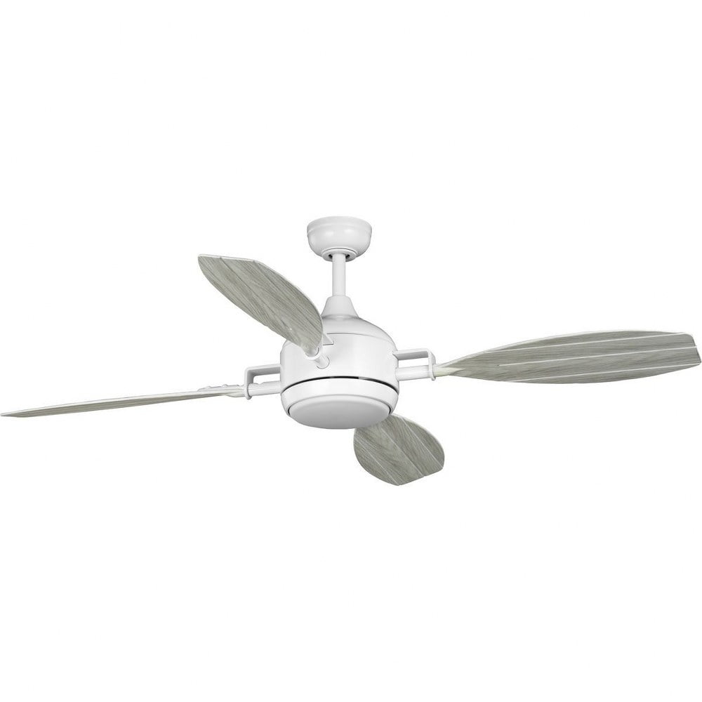 Progress Lighting Rudder 1-Light LED Ceiling Fan, Satin White, Distressed White Blades, Boat Oar-Inspired Design