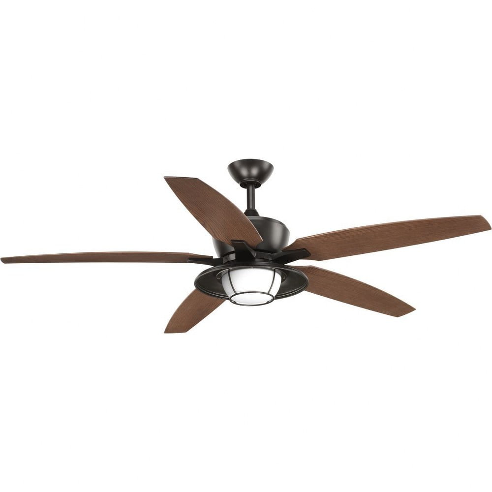 Progress Lighting Montague 5-Light Antique Bronze LED Ceiling Fan with Walnut Blades and White Opal Glass Shade