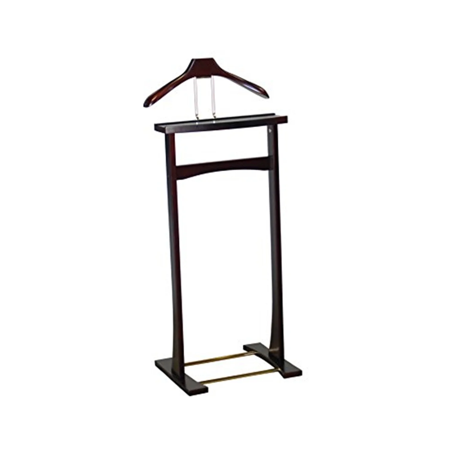 Proman Products Ashton Valet Suit Stand with Top Tray, Contour Hanger, Trouser Bar and Shoe Rack, Dark Mahogany