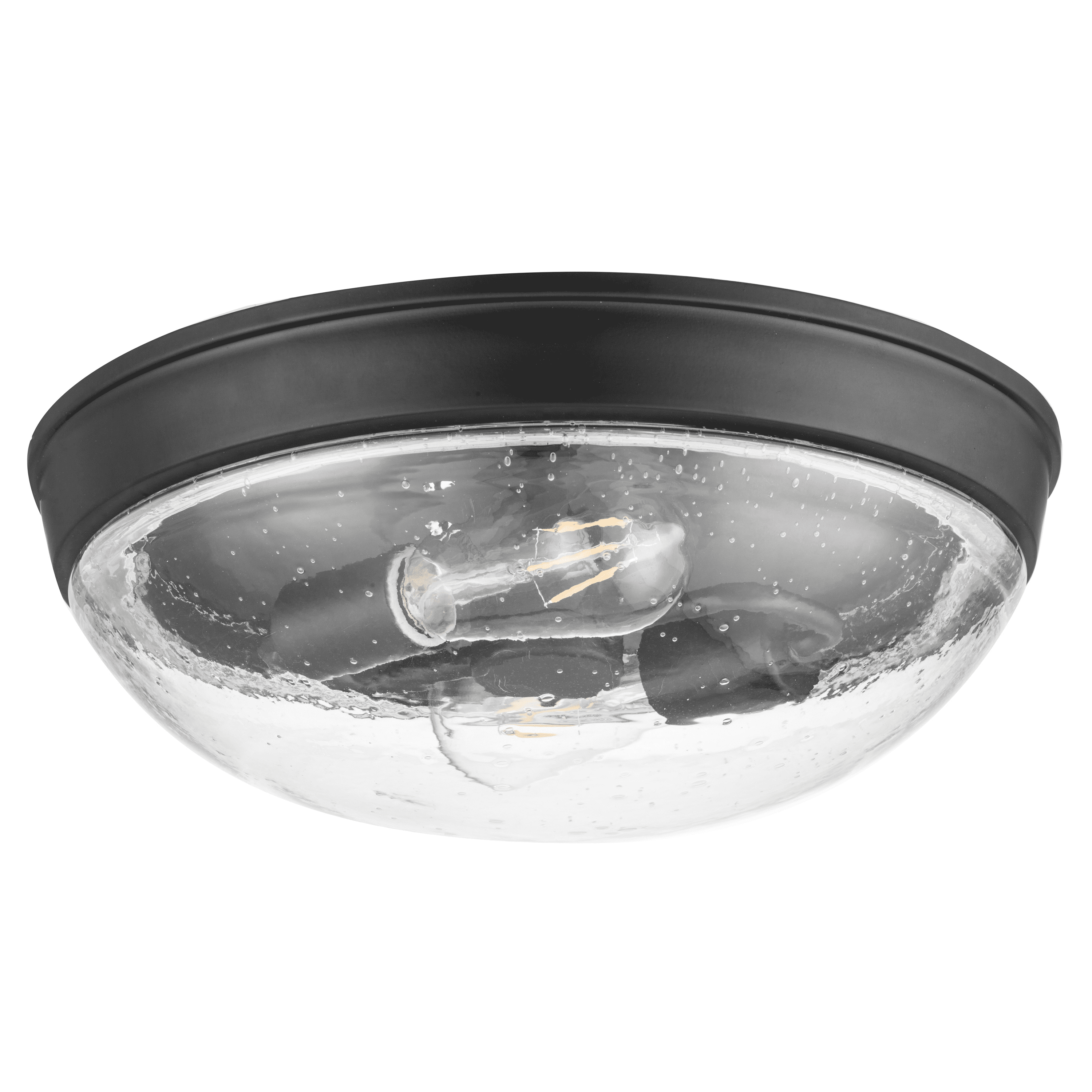 Prominence Home Madelyn 13" Matte Black Flush Mount Light with Round Clear Seeded Glass Shade