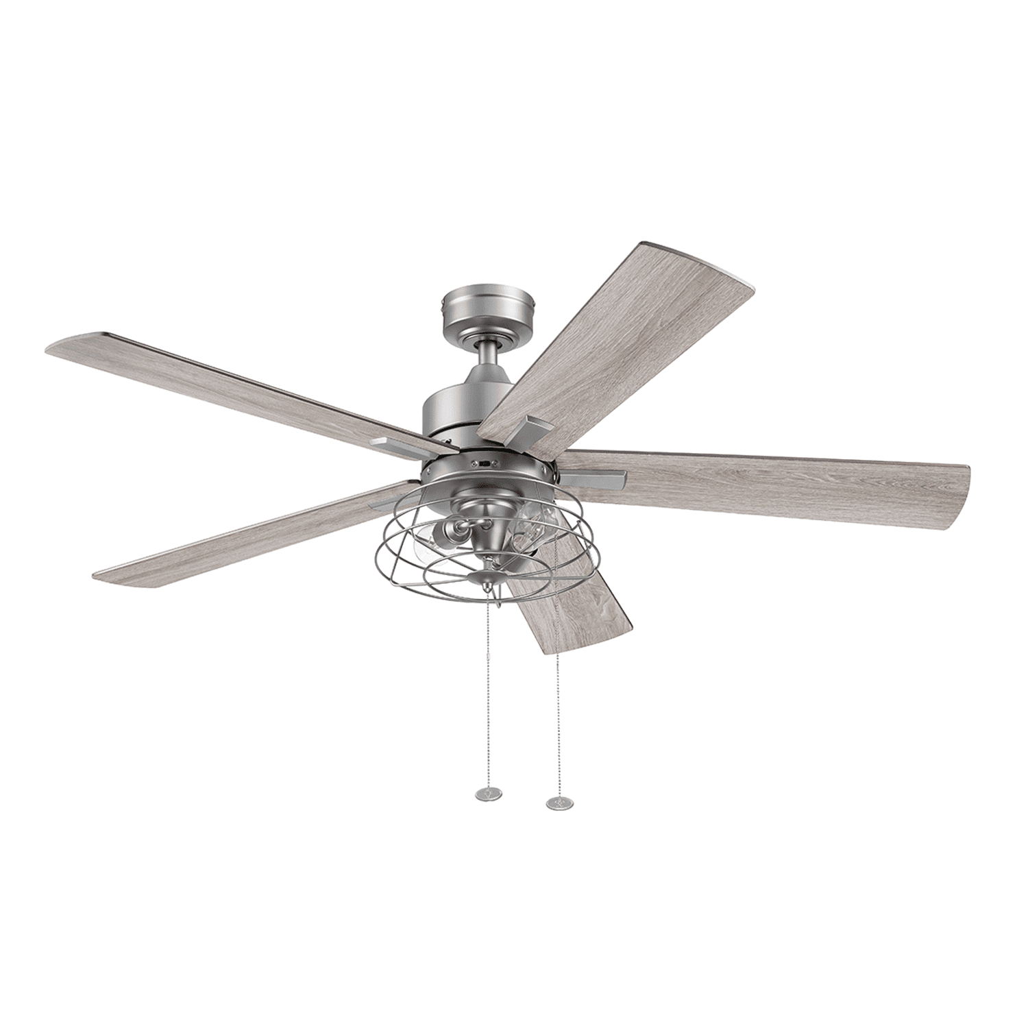 Prominence Home Marshall 52" Pewter Industrial Ceiling Fan with 5 Blades, Cage Light Kit, Pull Chains & Reverse Airflow