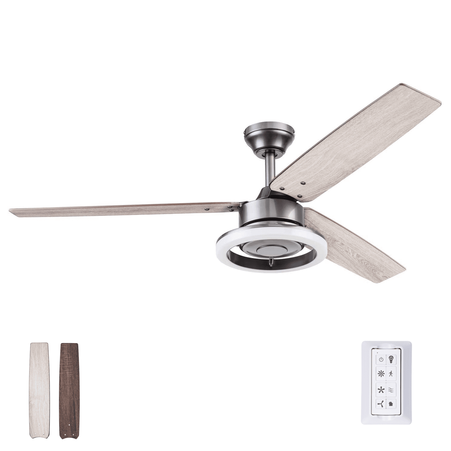 Prominence Home 52" Orbis Gun Metal Remote Control Ceiling Fan, 3 Blades, LED Ring