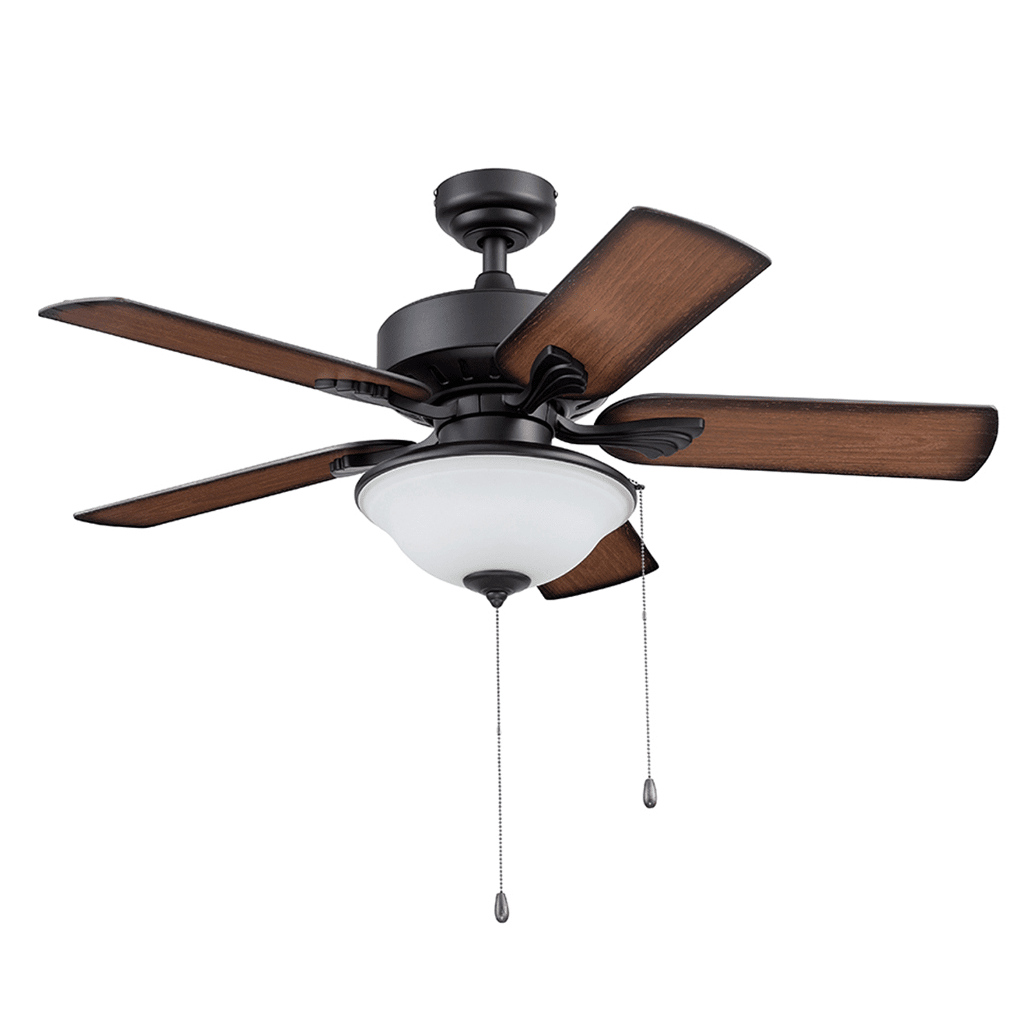 Prominence Home Viretta 42" Matte Black Indoor/Outdoor Ceiling Fan with 5 Blades, Bowl Light Kit, Pull Chains & Reverse Airflow