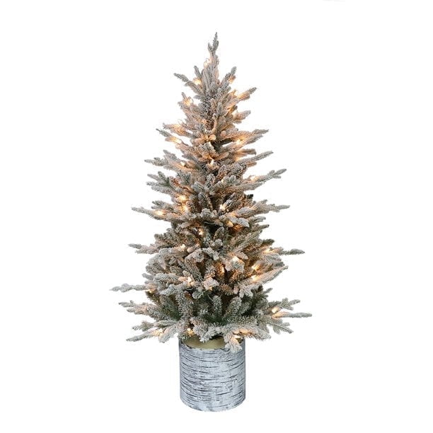 Puleo International Flocked Arctic Fir 4.5 ft. Pre-Lit Potted Artificial Christmas Tree
