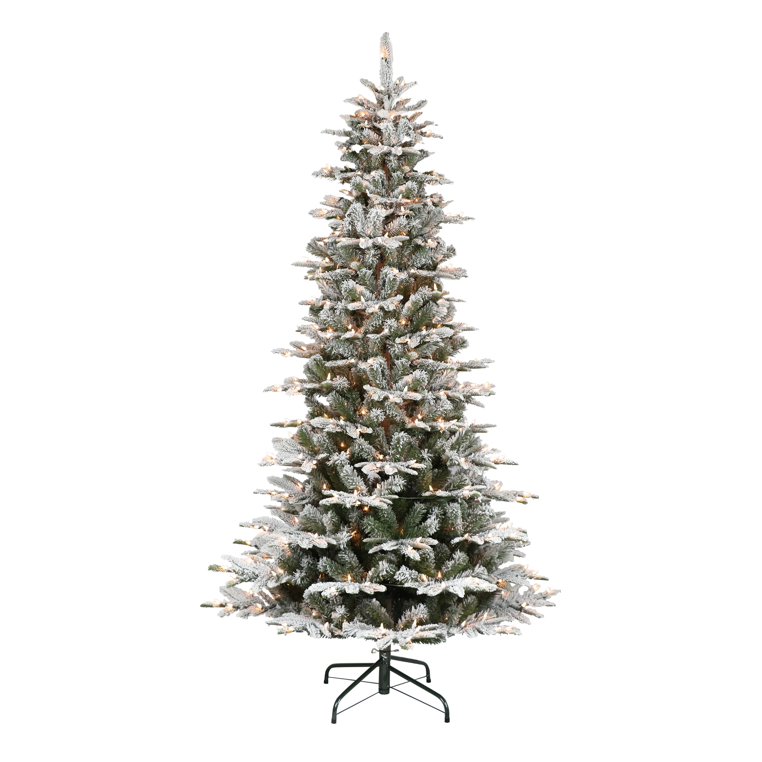 Puleo International 6.5 ft. Pre-Lit Slim Flocked Aspen Fir Artificial Christmas Tree with 450 UL-Listed Clear Lights