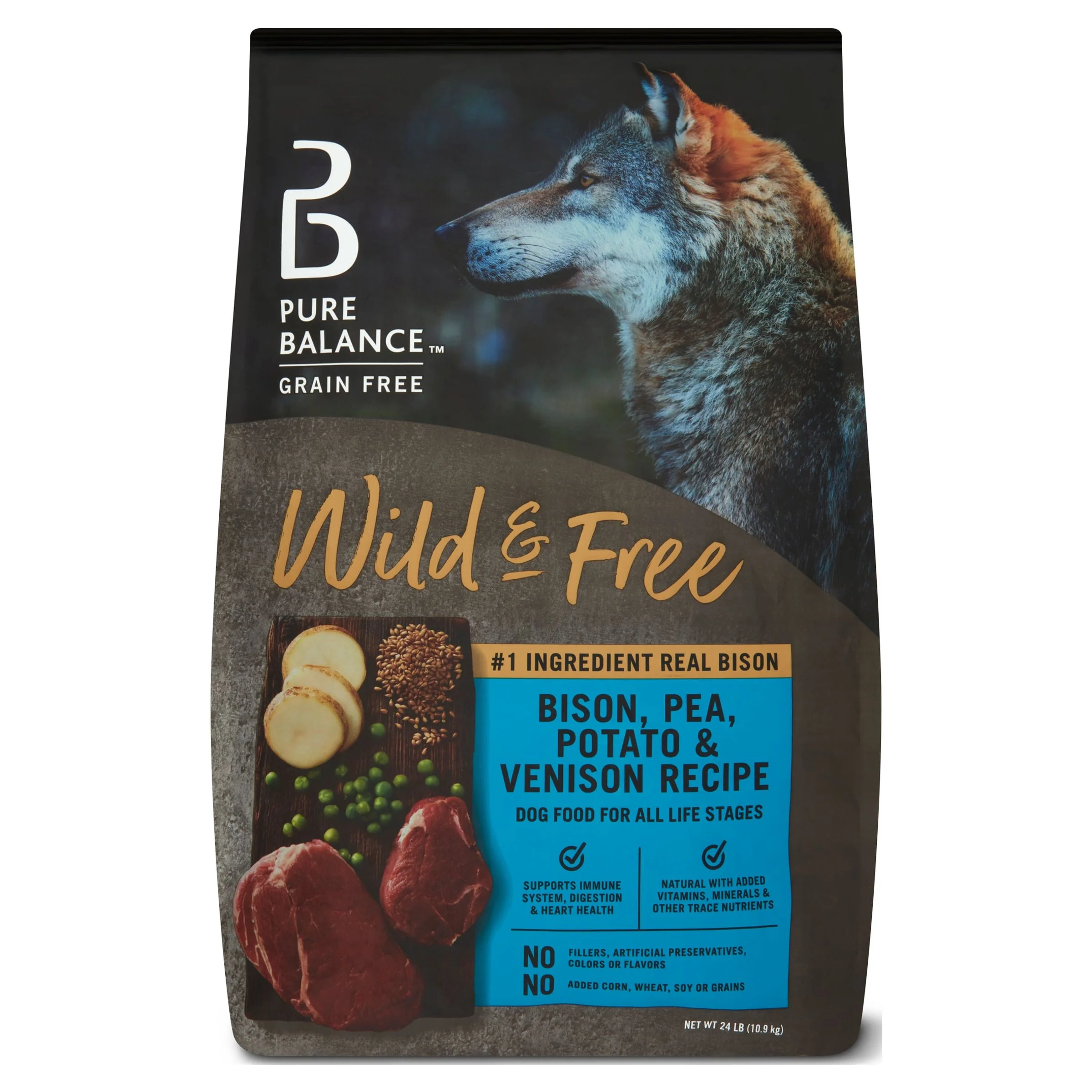 Pure Balance Wild & Free Grain-Free Bison, Pea, Potato & Venison Recipe Dry Dog Food, 24 lbs
