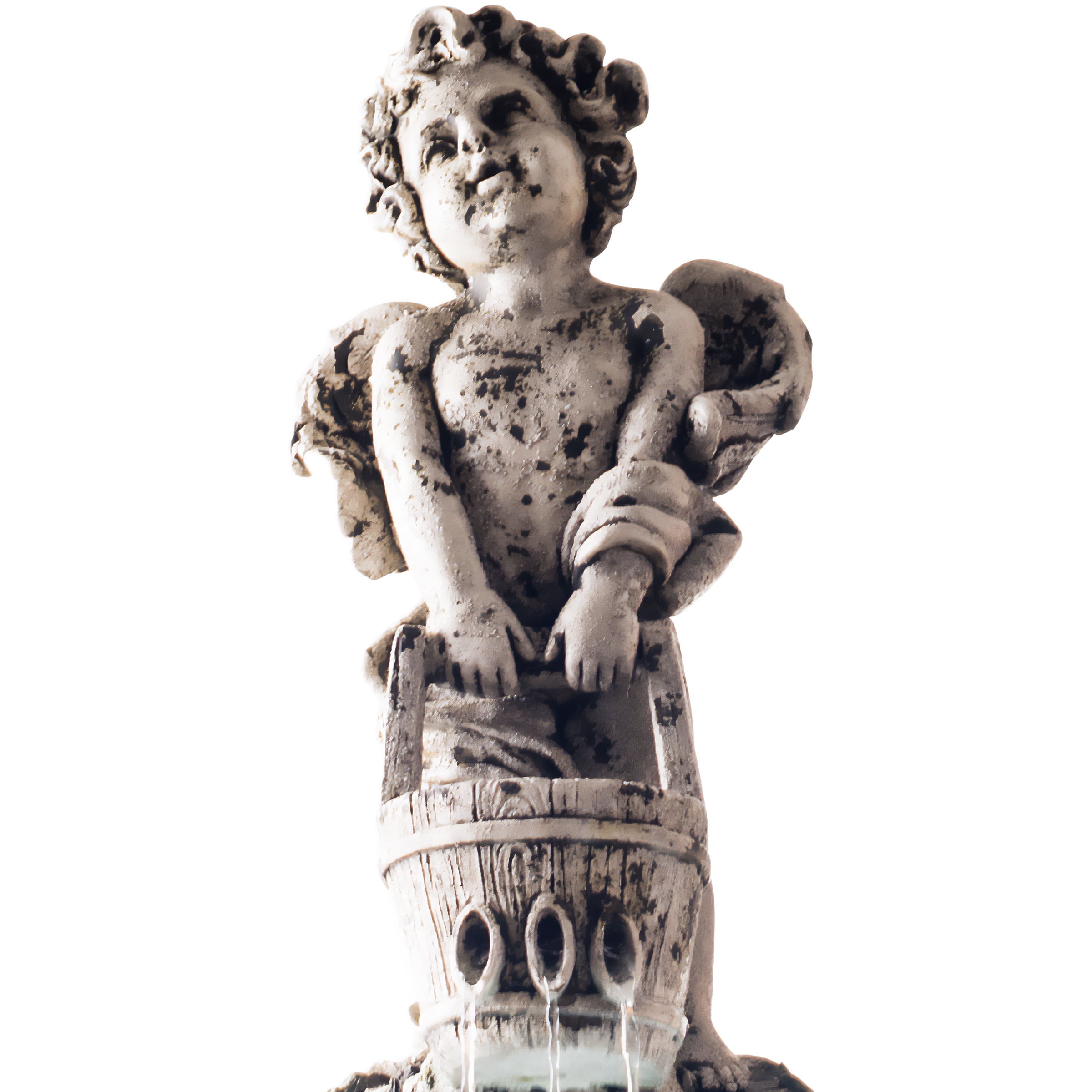 Outdoor Water Fountain With LED Lights, Lighted Cherub Angel Fountain With Antique Stone Design for Decor on Patio, Lawn and Garden By Pure Garden