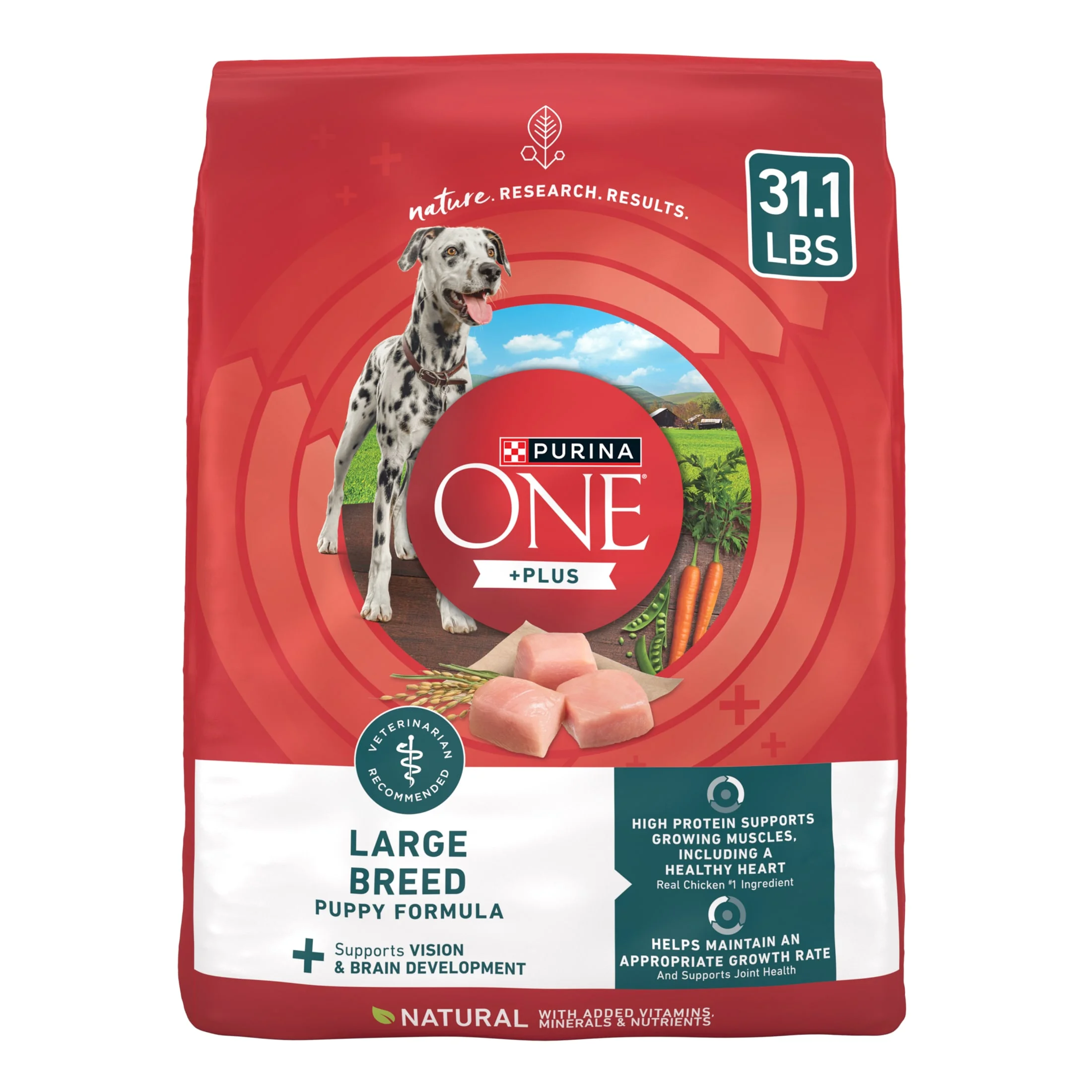 Purina One Plus Puppy Dry Dog Food for Large Dogs High Protein Growth Support, Real Chicken, 31.1 lb Bag