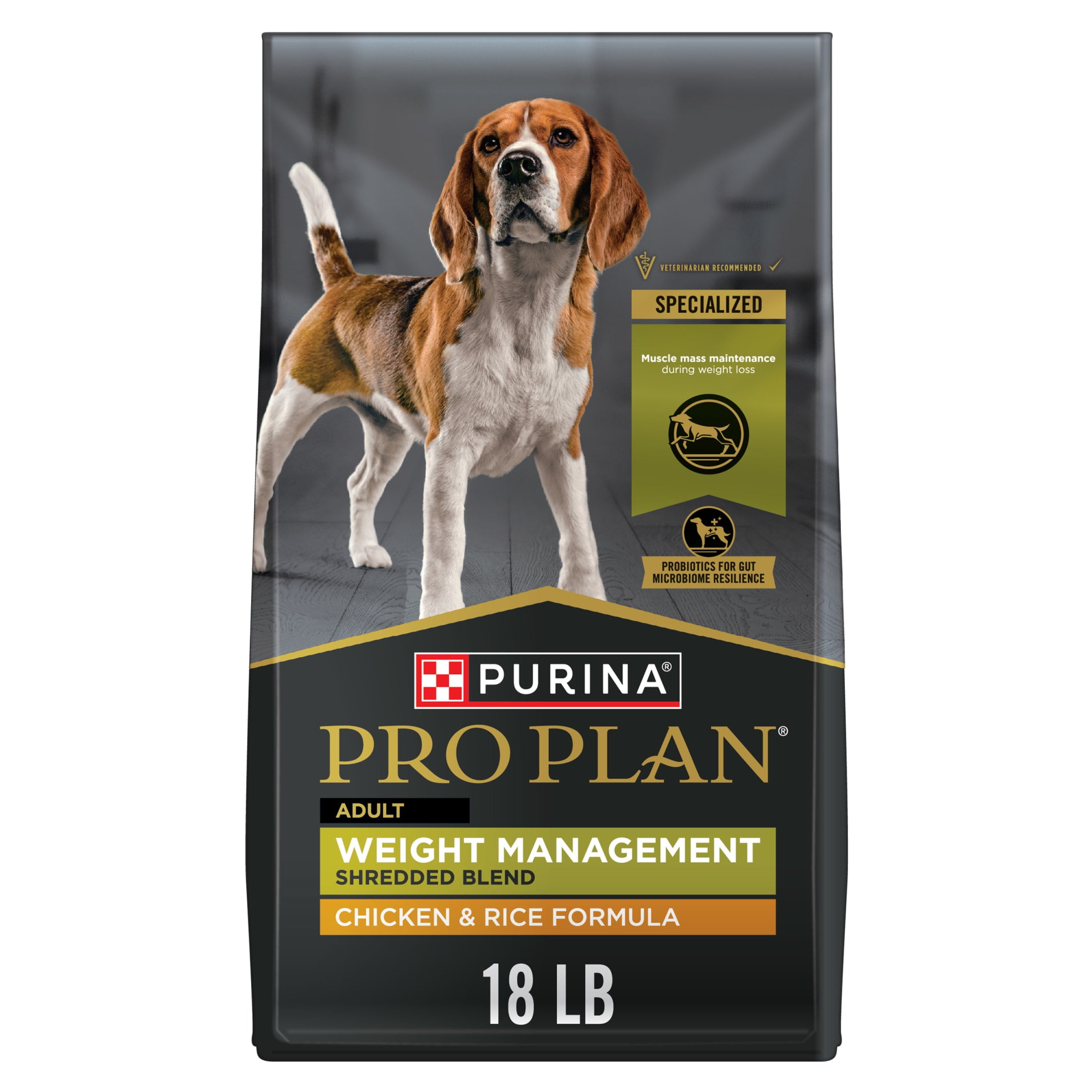 Purina Pro Plan Weight Management Dry Dog Food, Shredded Chicken and Rice, High-Protein Kibble with Probiotics, 34 lb Bag