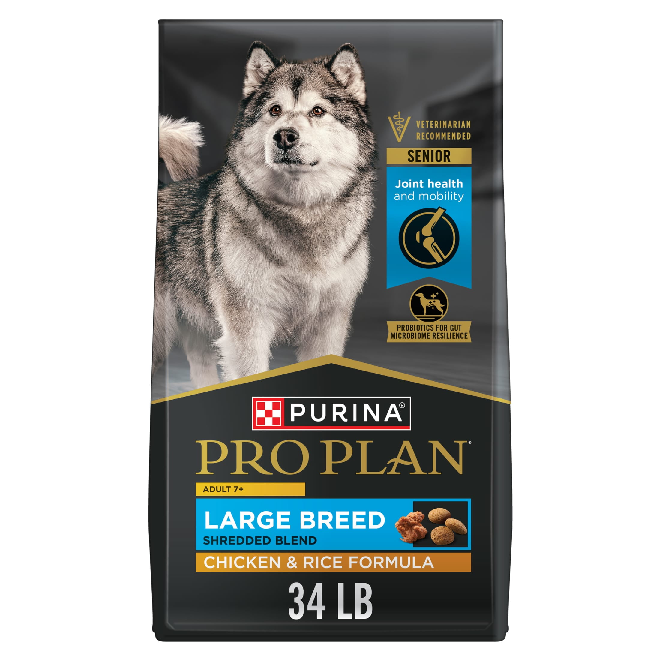 Purina Pro Plan Adult 7 Plus Shredded Blend Chicken and Rice Formula Senior Large Breed Dog Food, 34 lb Bag