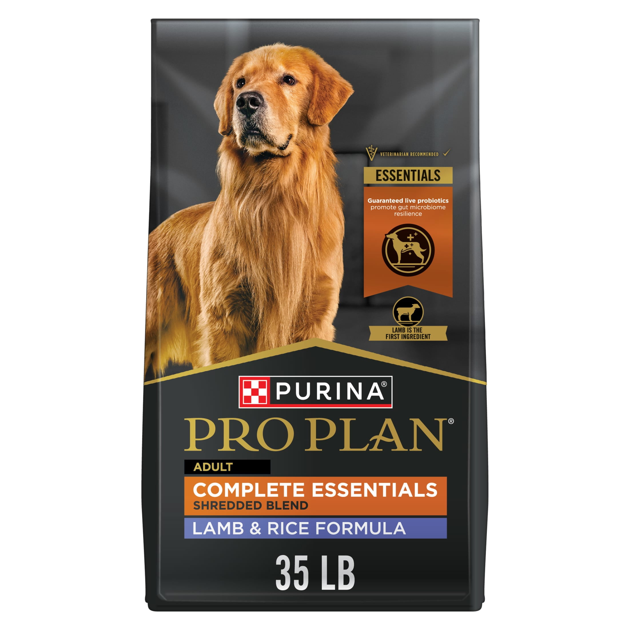 Purina Pro Plan Complete Essentials Shredded Blend Lamb and Rice Dog Food Dry Formula with Probiotics for Dogs, 35 lb Bag