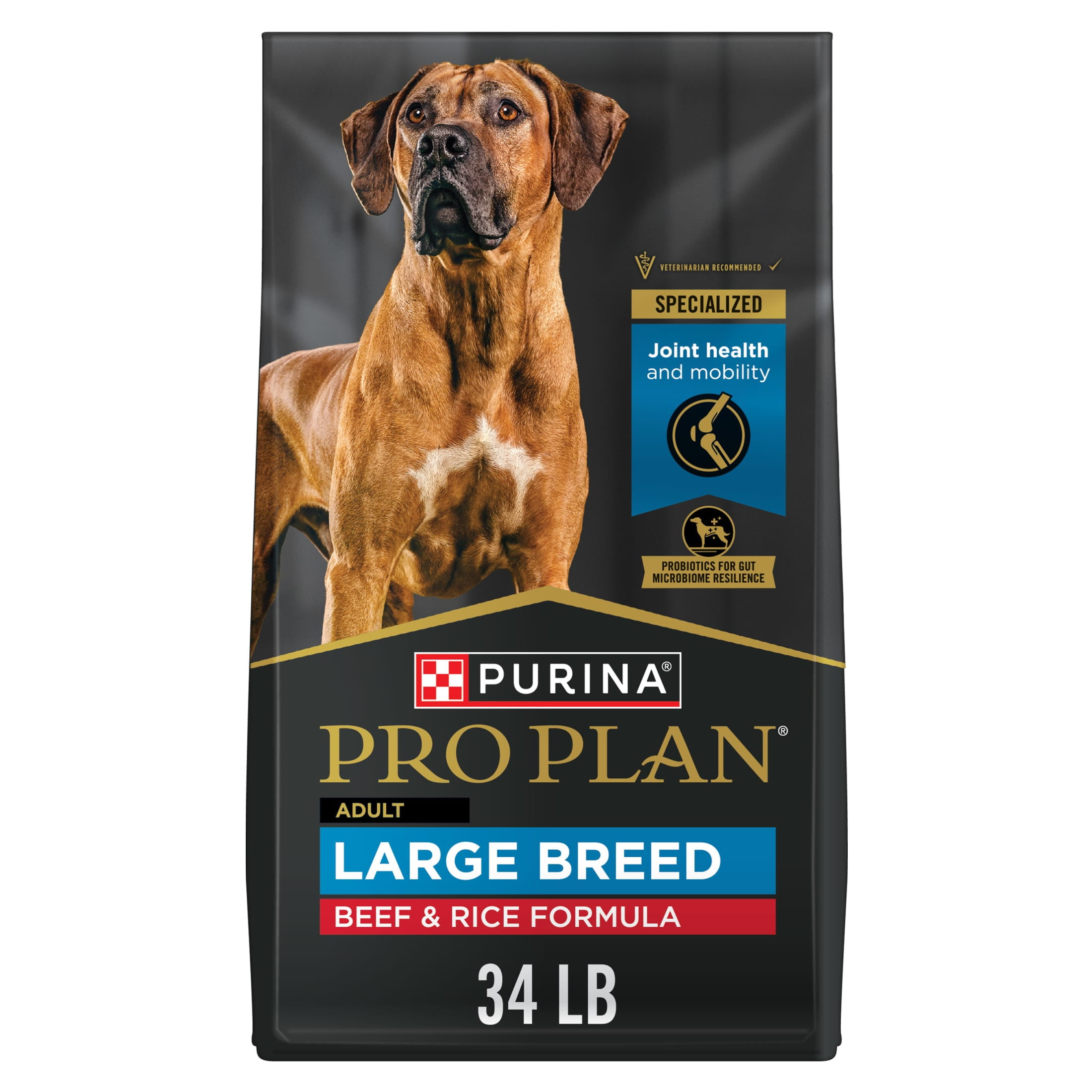 Purina Pro Plan Large Breed Dry High Protein Dog Food with Probiotics for Dogs, Beef and Rice Formula, 34 lb Bag