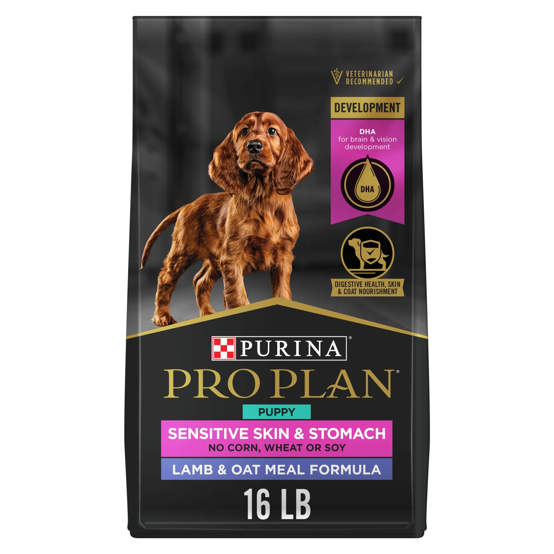 Purina Pro Plan Sensitive Skin and Stomach Puppy Food with Probiotics, Lamb & Oatmeal Formula, 16 lb. Bag