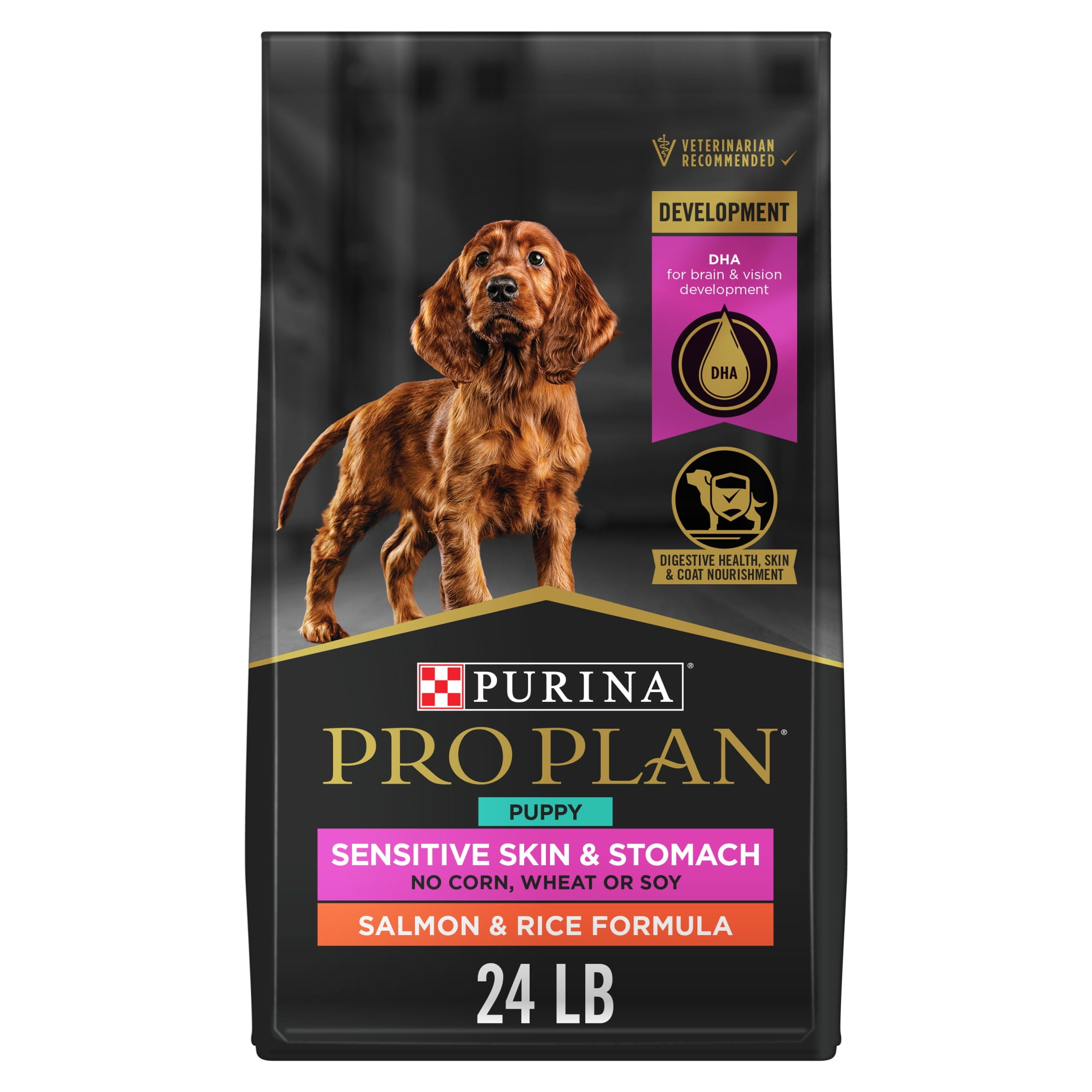 Purina Pro Plan Sensitive Skin and Sensitive Stomach Dog Food Puppy Salmon and Rice Formula, 24 lb Bag