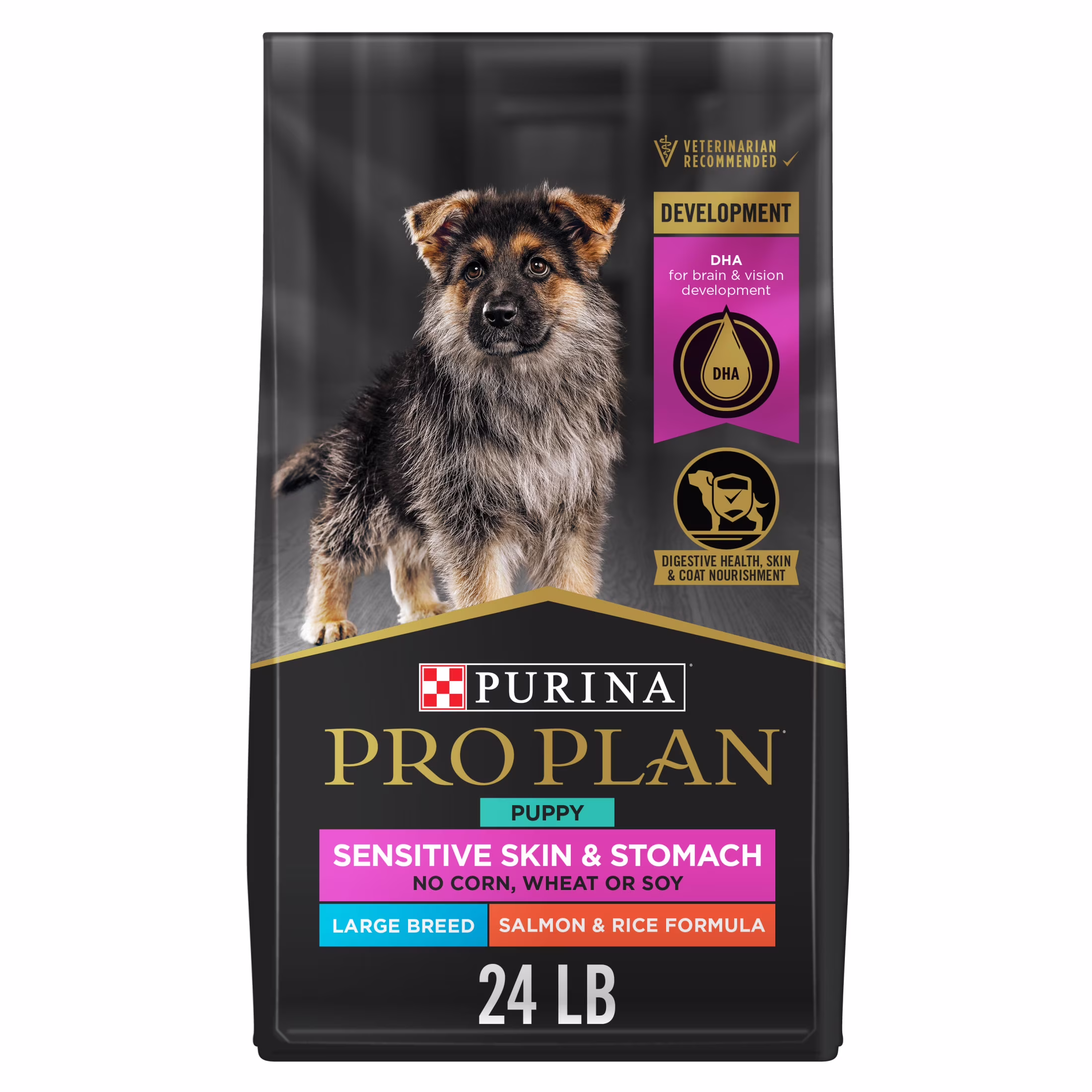 Purina Pro Plan Sensitive Skin and Stomach Large Breed Puppy Food Salmon and Rice Formula, 24 lb Bag