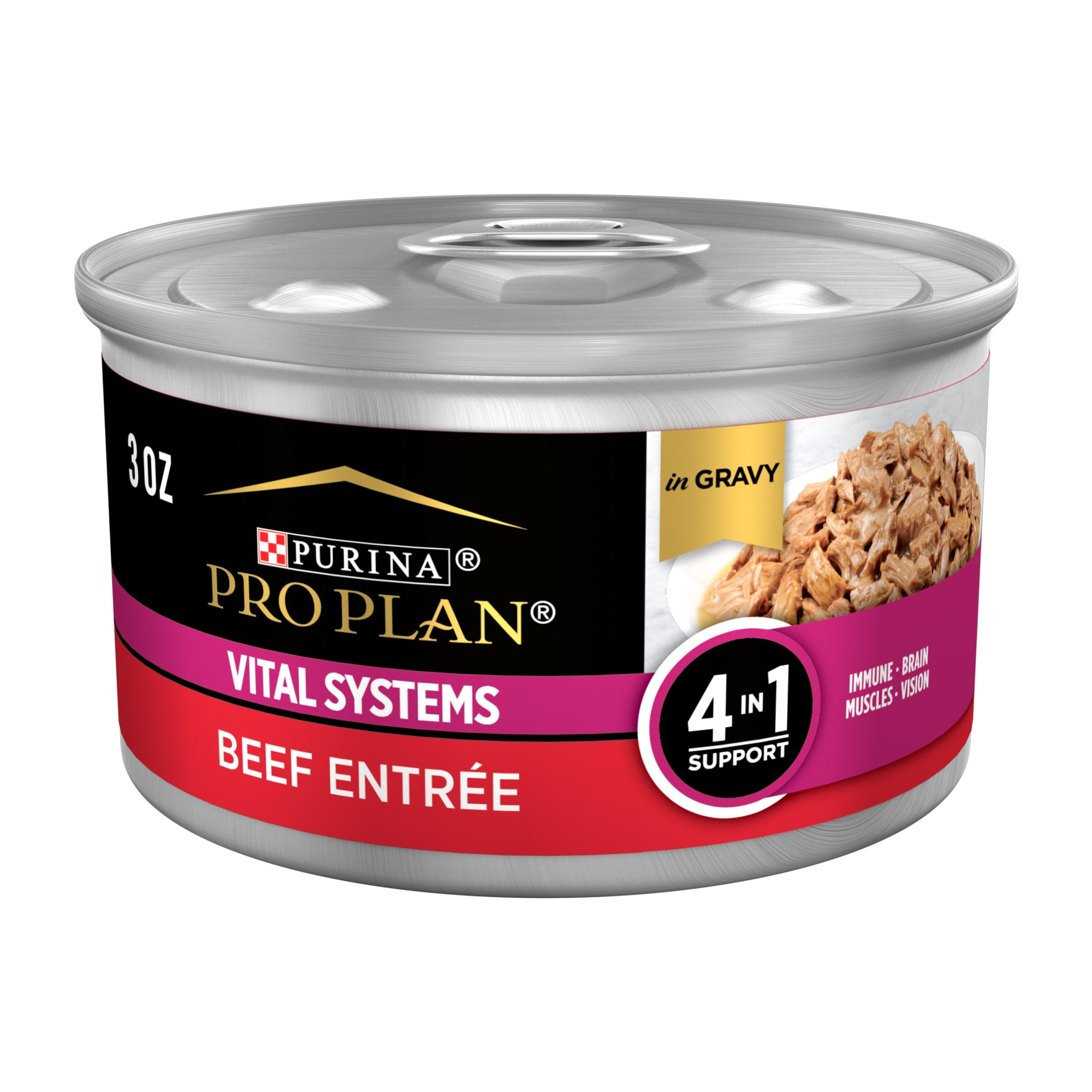 Purina Pro Plan Vital Systems, Beef Entree, Wet Cat Food, 3 oz Cans, 24 Pack