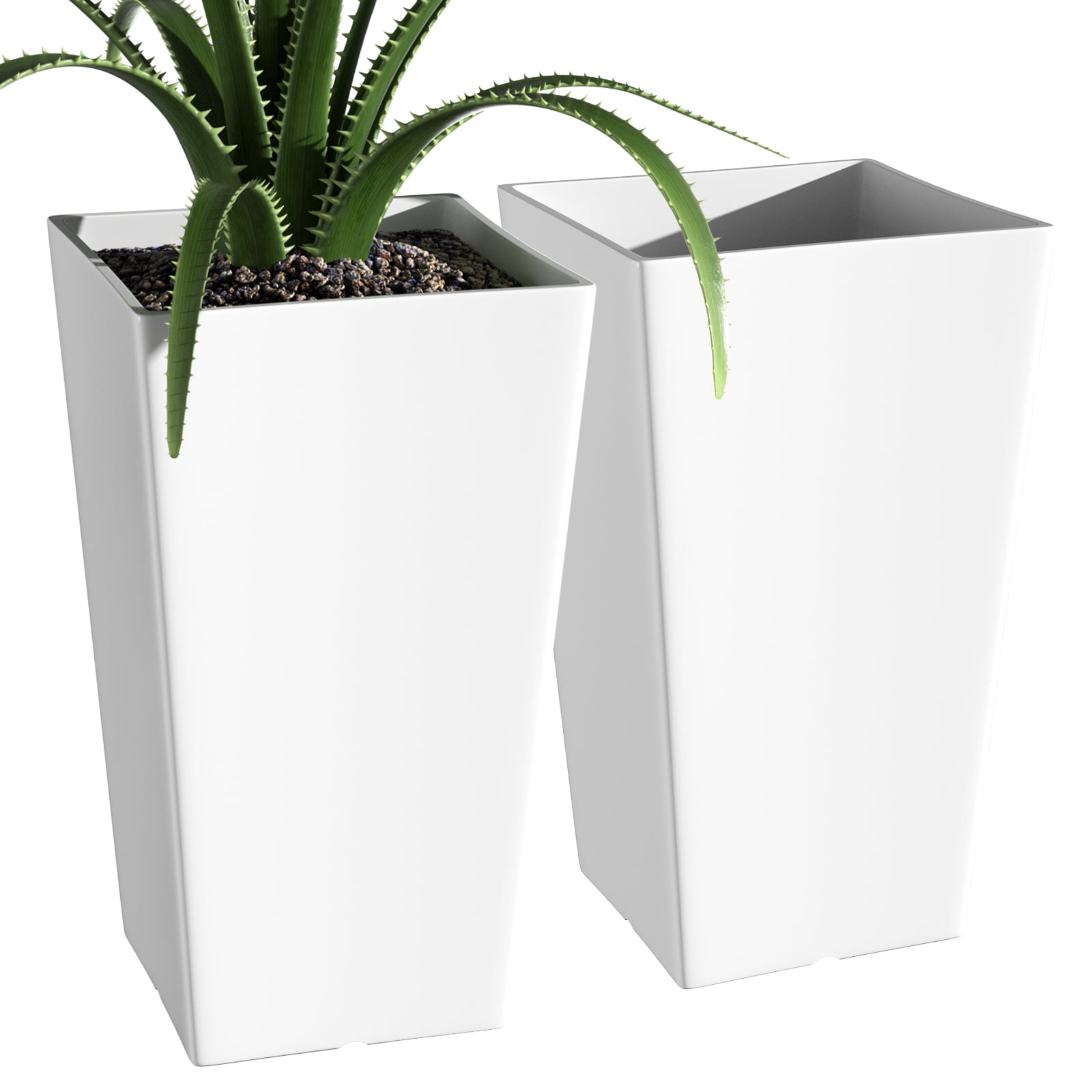 QCQHDU Large Planters for Outdoor Plants Flower Pots Set of 2,Tall Planters for Outdoor Plants,21 inch Outdoor Planters for Front Porch Planters（White）
