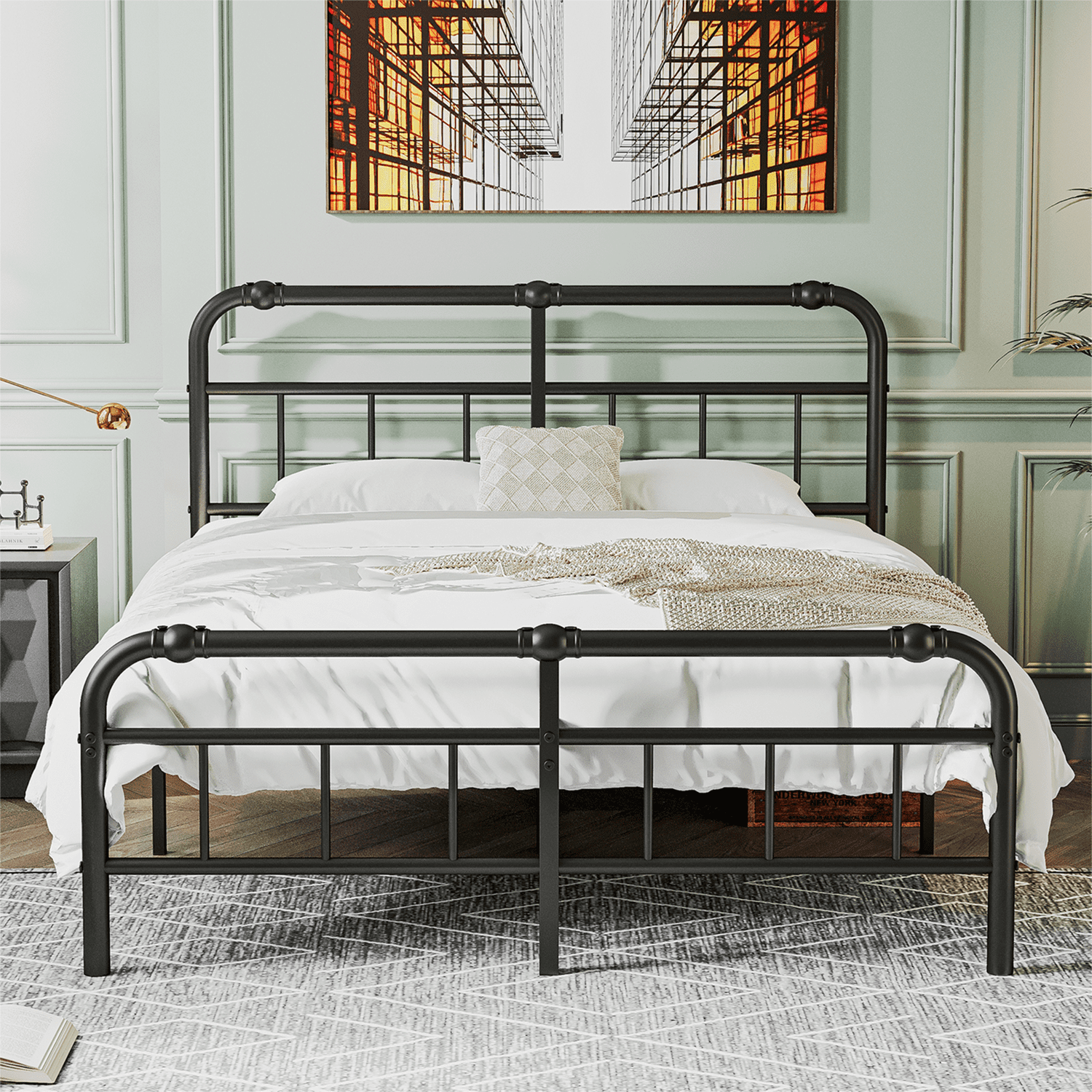 QFTIME 14" King Bed Frame with Headboard and Footboard, Heavy Duty Metal Platform, Premium Steel Slat Mattress Foundation with Storage, No Box Spring Needed