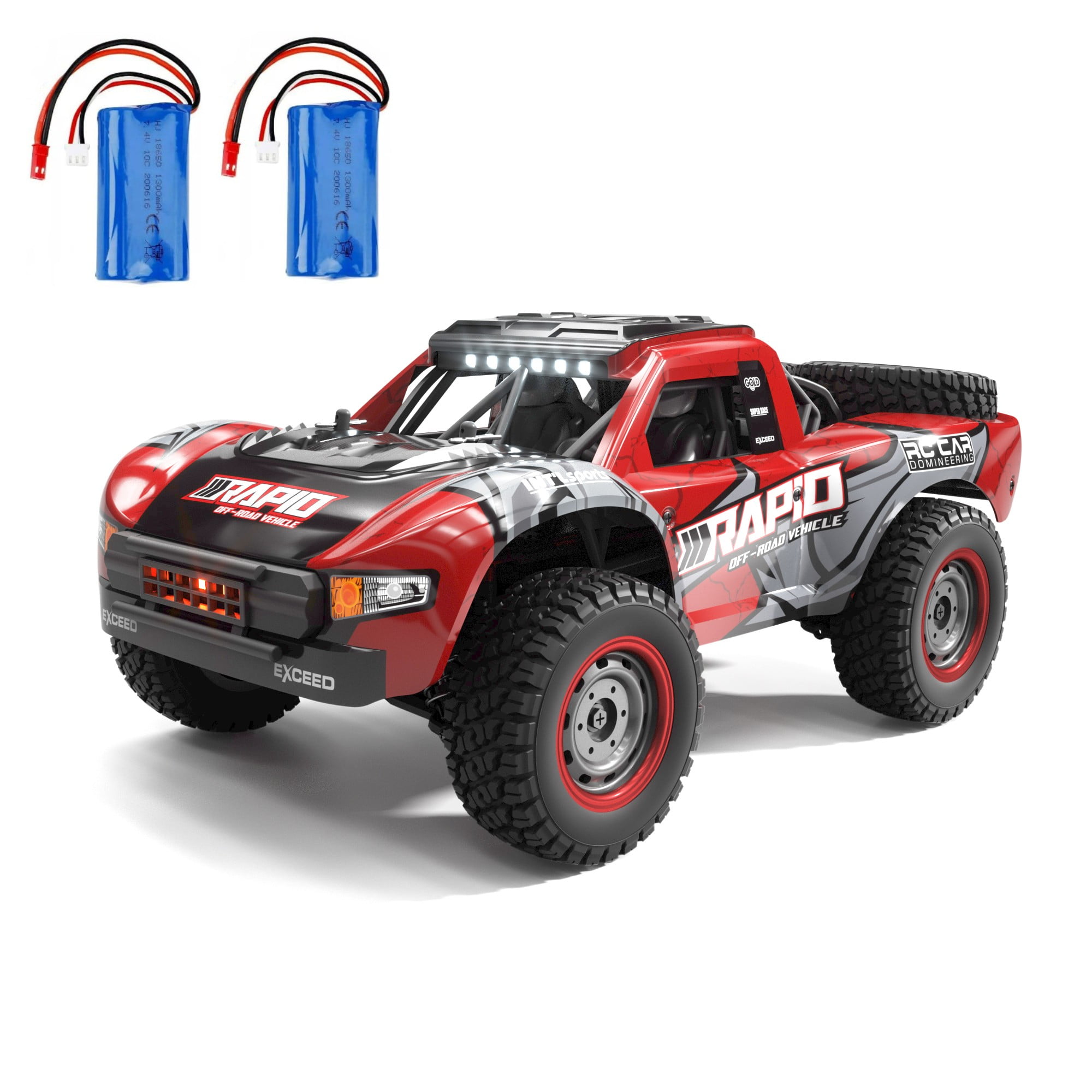Q130A 1/16 Full Scale 4WD High Speed Car RC Monster All Terrain Off Road Vehicle RC Racing Car Carbon Brush Strong Magnet for Adults and Kids, Red