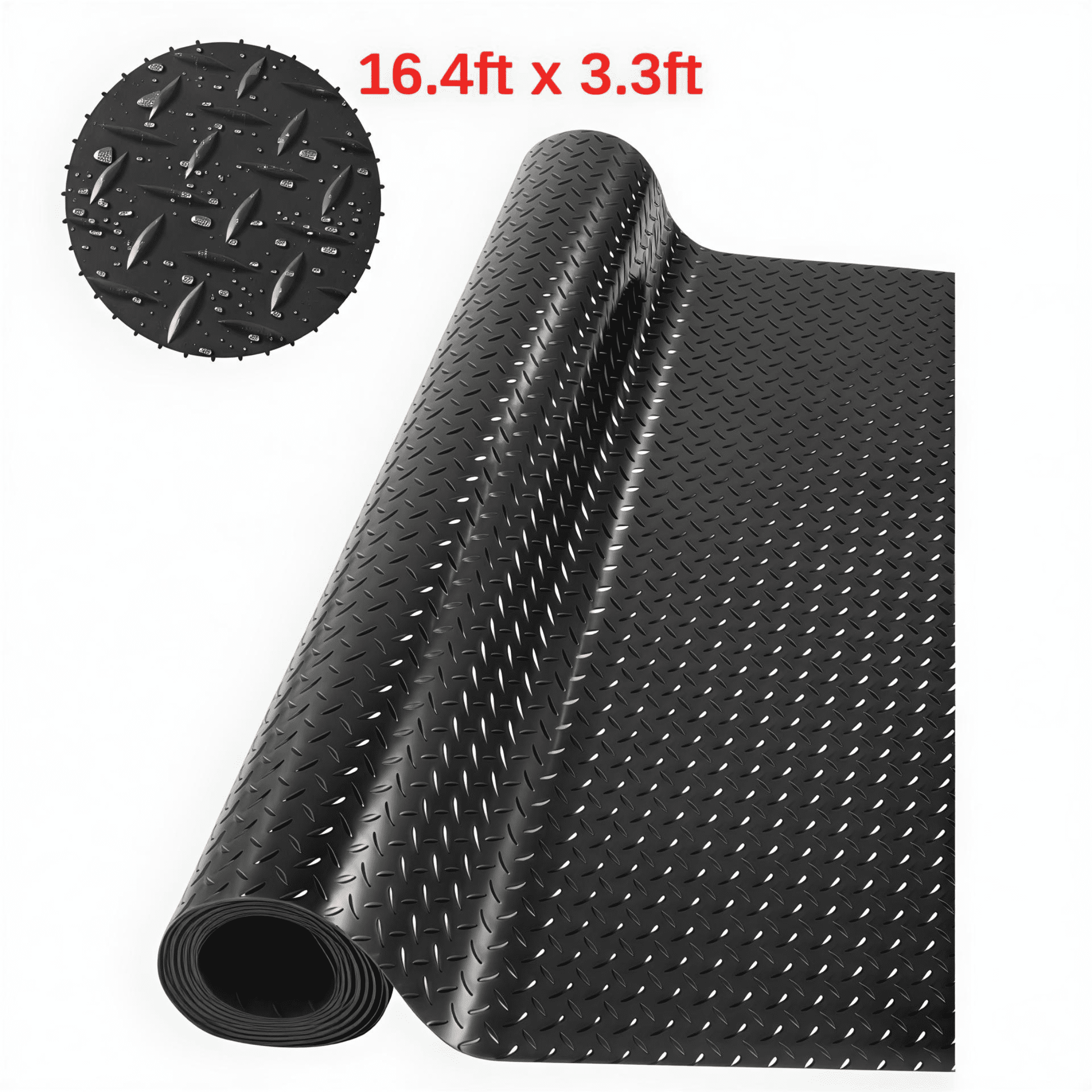 Qunbio Garage Floor Mat, 16.4 x 3.3 Ft Rubber Flooring Rolls with Diamond-Plate Design, Anti-Slip Garage Mats for Gym Warehouse Basement Trunk