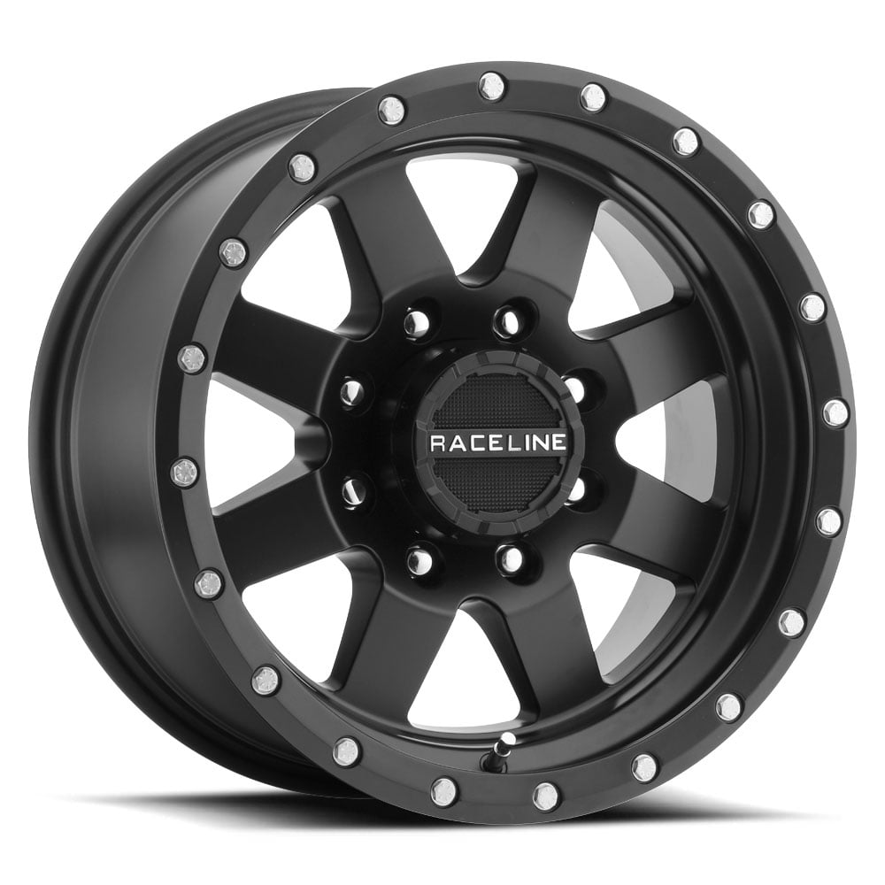 Raceline 935B Defender 17-Inch Cast Aluminum Wheel, Defender Black 17x9 5x127 0mm Fits Select Jeep Wrangler Models
