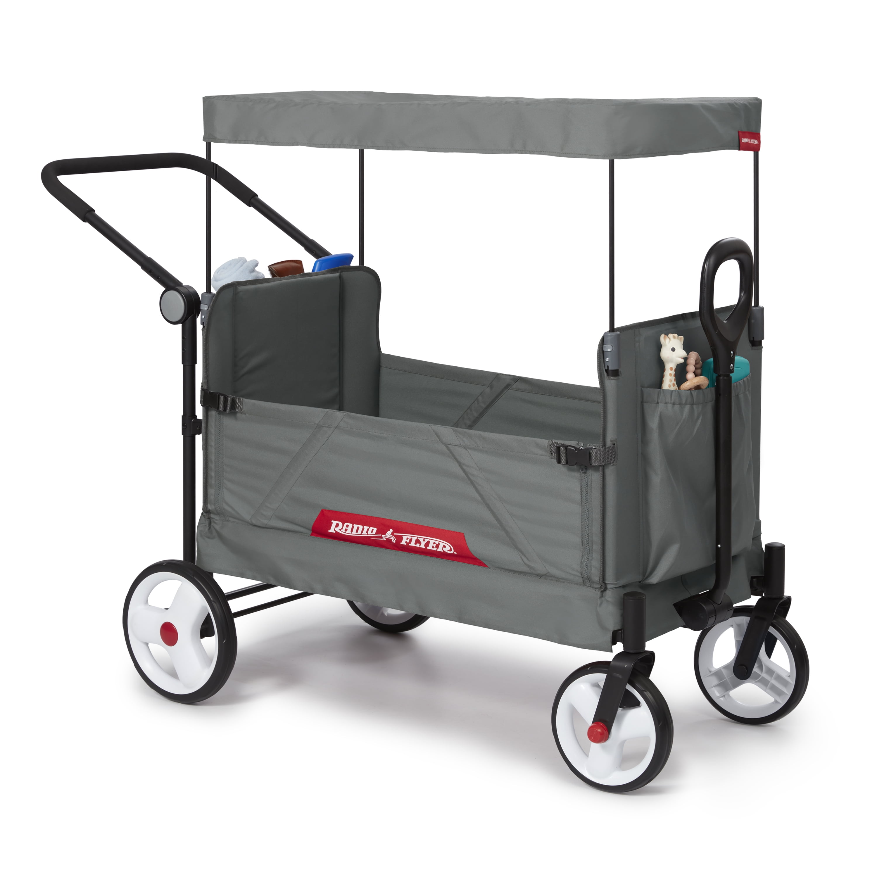 Radio Flyer Compass Kid & Cargo Stroll ‘N Wagon®, Gray Push and Pull Folding Fabric Wagon, for Kids 1 Year and up