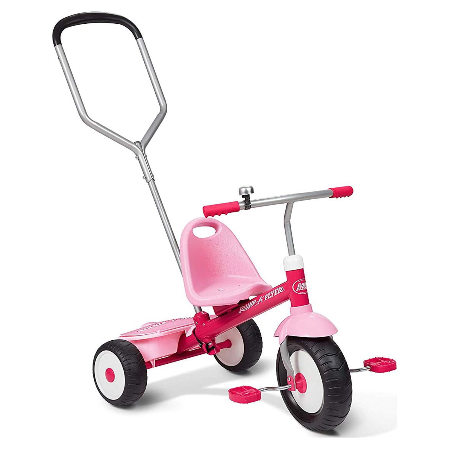Radio Flyer Deluxe Steer and Stroll Pink Tricycle for Kids Ages 2-5