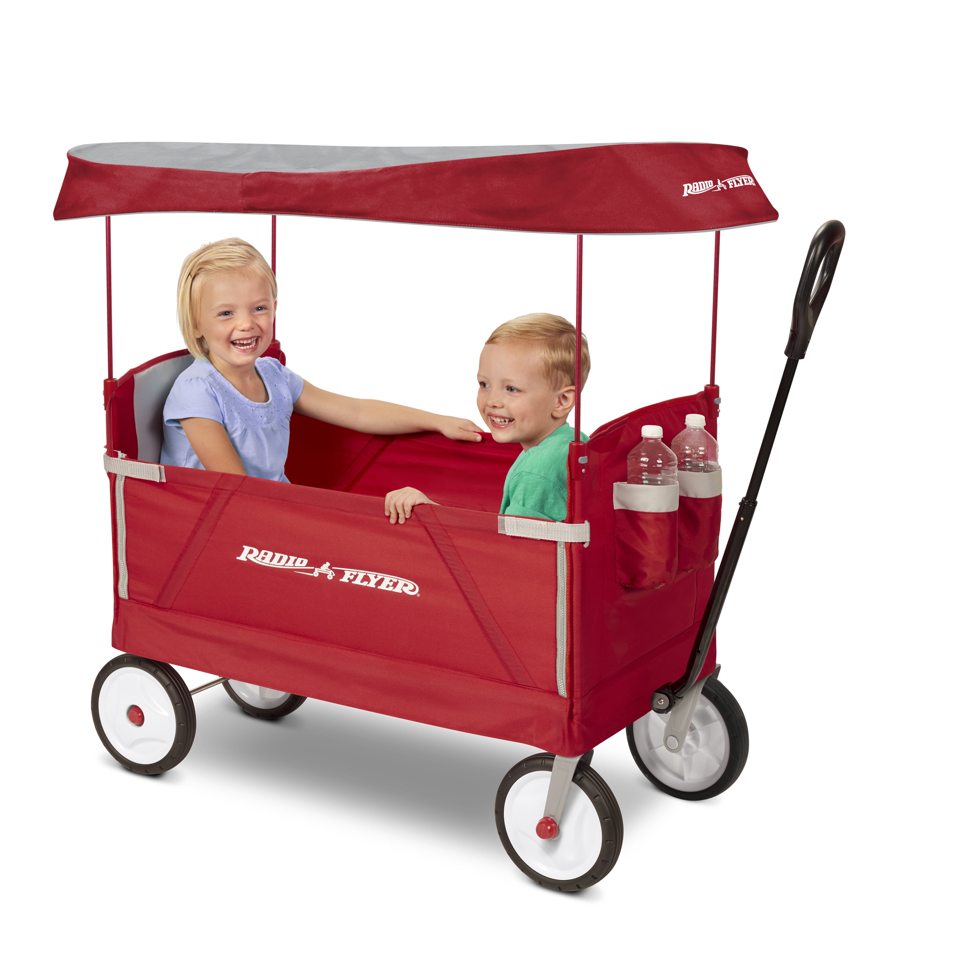 Radio Flyer, 3-in-1 EZ Fold Wagon with Canopy, Seat Belts, Red